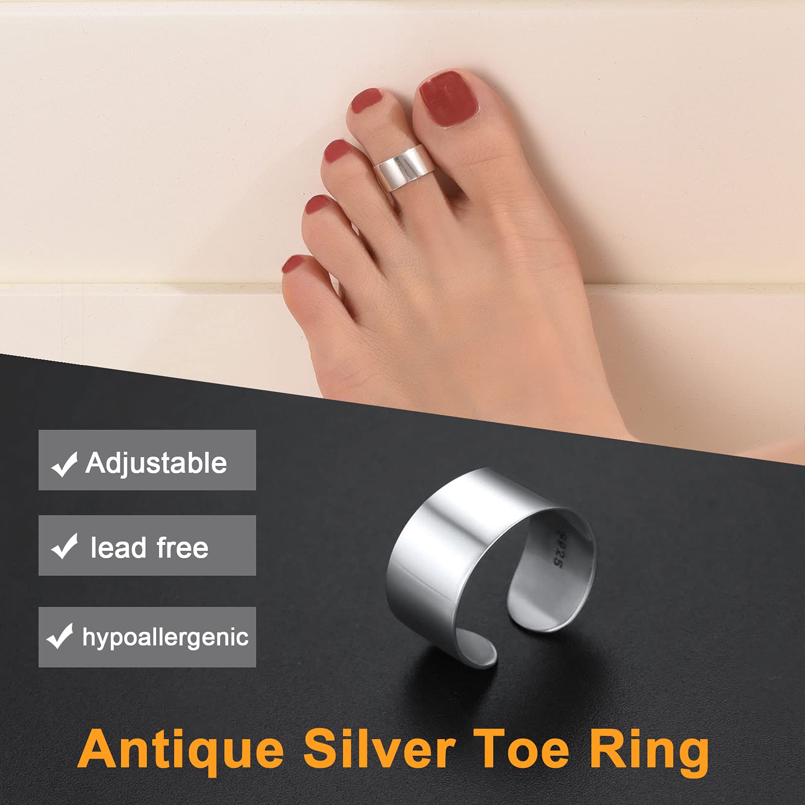 SILVERCUTE verstellbare Zehenring 925 Sterling Silber Offener Zehen Ring Minimalistischer Knöchel Ring Toe Ring Sommerstrand Fuß Schmuck Accessoire für Damen Mädchen