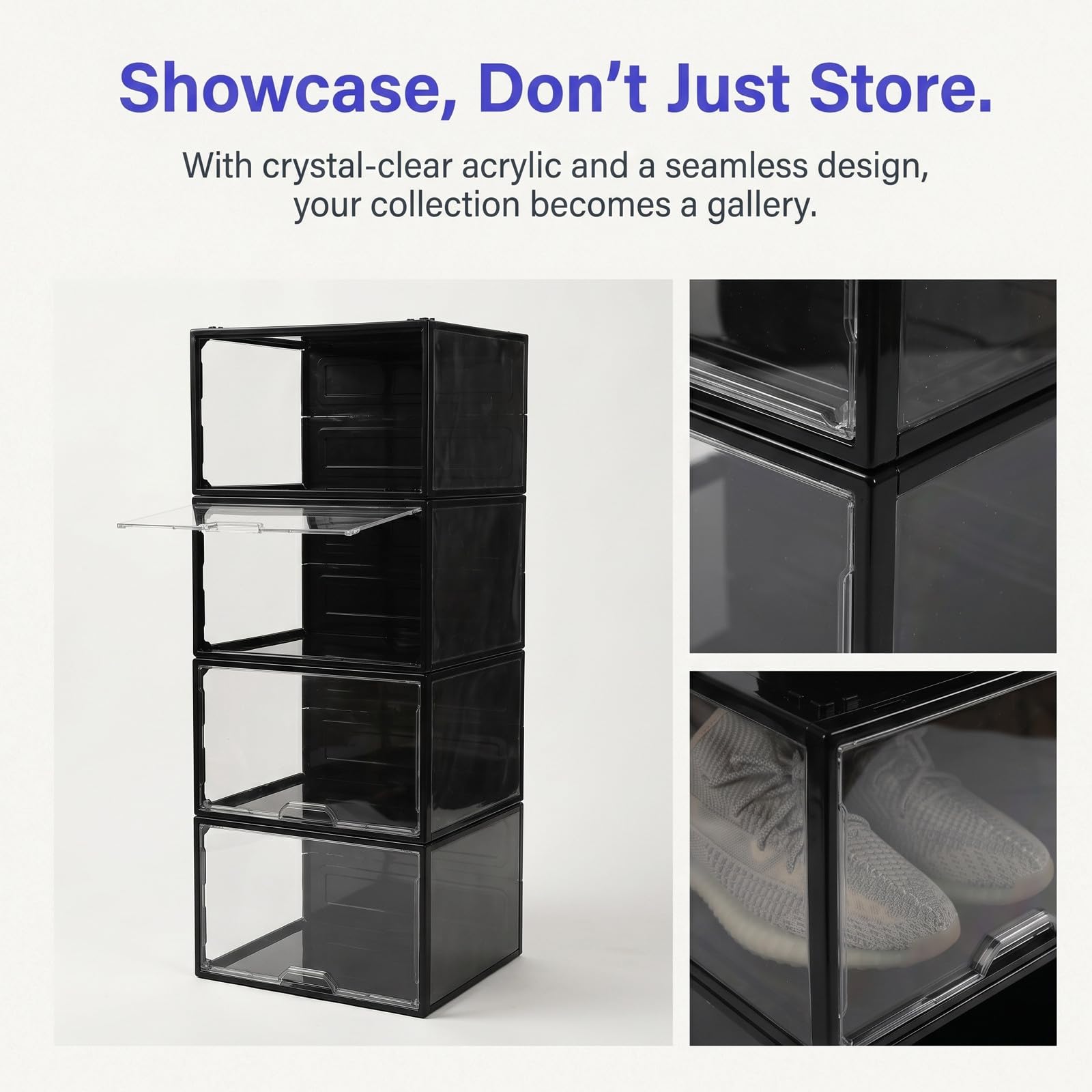 Caja Estructura Apilable de Acrílico Transparente para Zapatos con Apertura Lateral, Resistente Compresión y Diseño Cristalino para Organizar Botas y Zapatillas Armario o Entrada