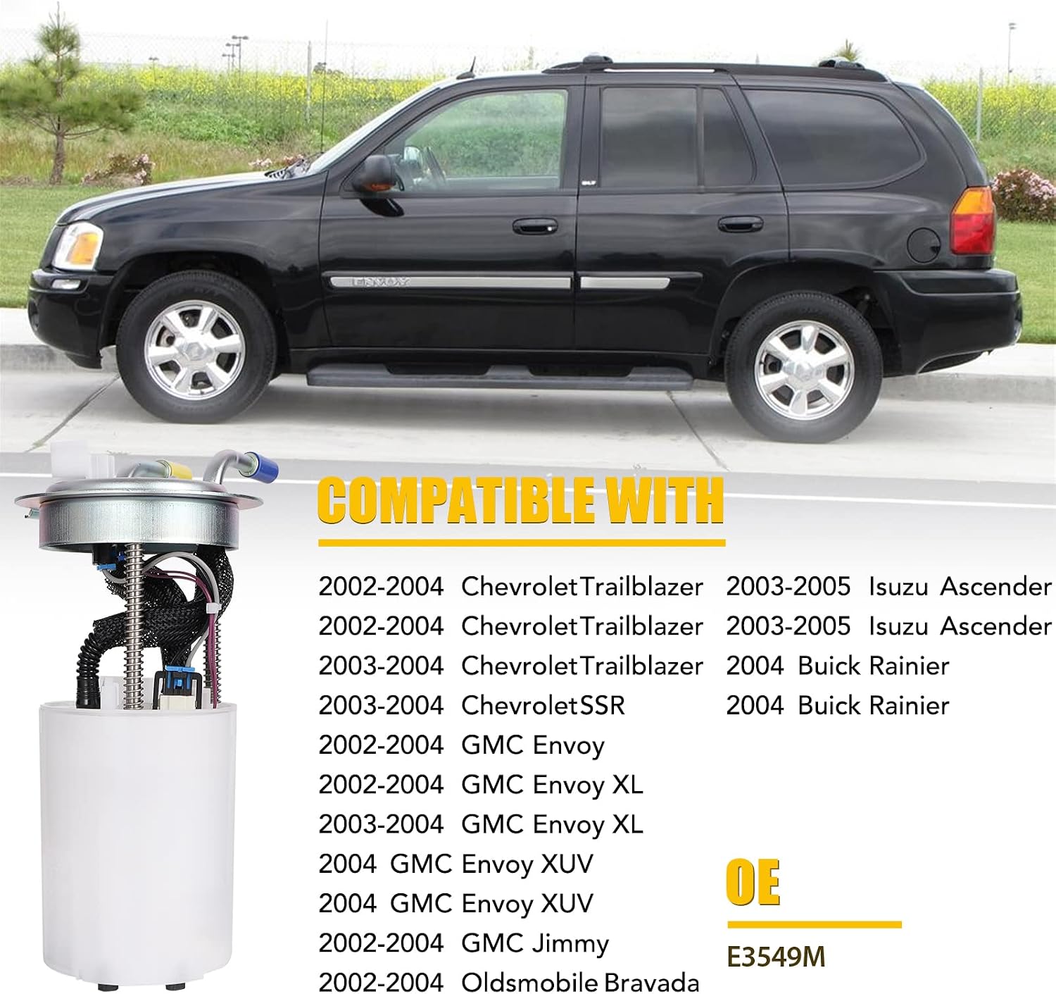 OGATOO Electric Fuel Pump #E3549M Fit for 4.2L 4.3L 5.3L L6 V8 Chevy Trailblazer EXT SSR GMC Envoy XL XUV Jimmy Isuzu Ascender Buick Rainier Oldsmobile Bravada 2002 2003 2004 2005