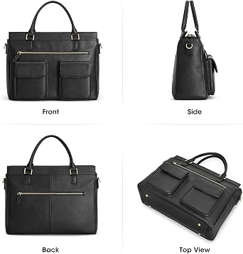 Kattee Leather Briefcase for Women, 15 Inches Laptop Bag, Work Tote with Luggage/Shoulder Strap