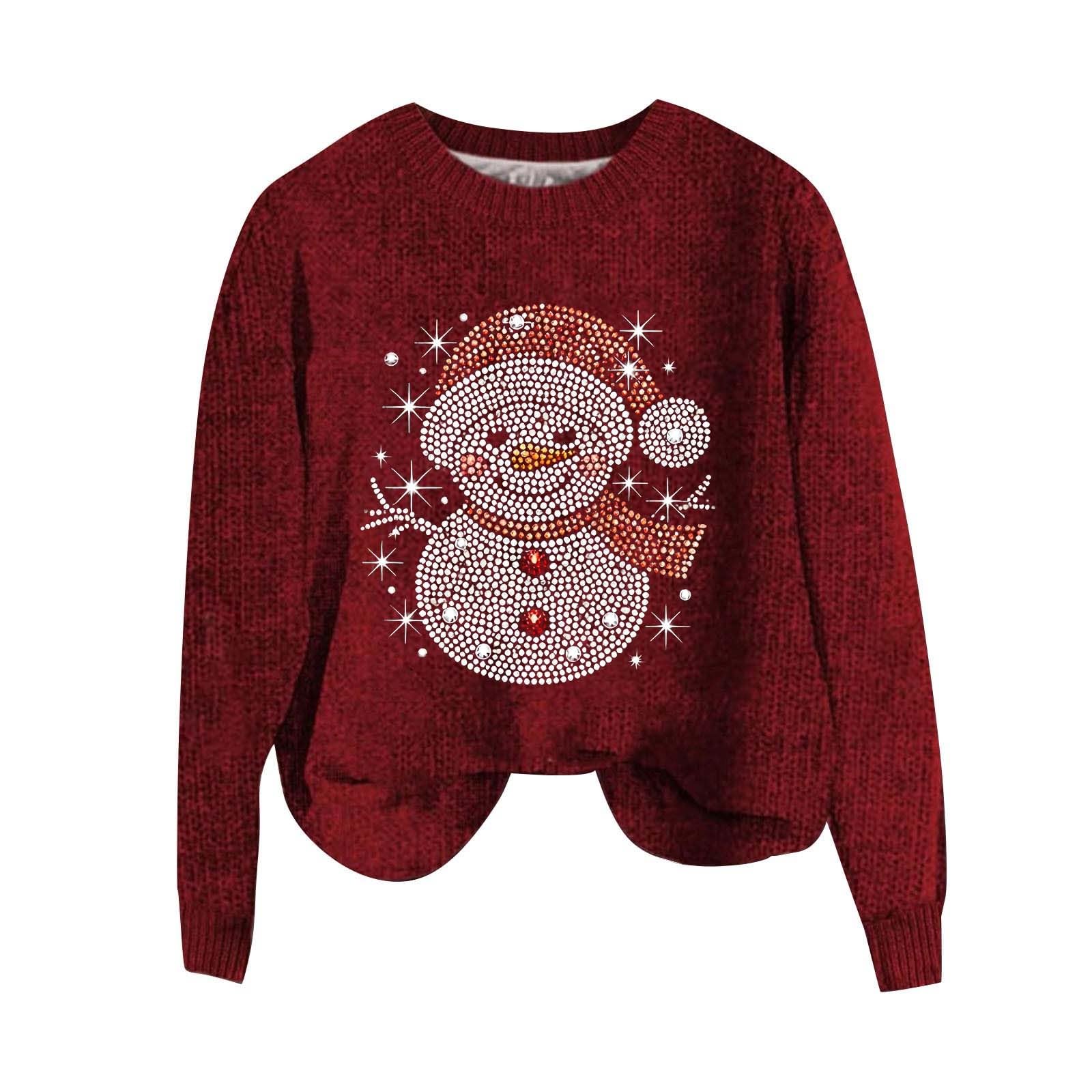 Lustige Weihnachtspullover Damen Lang Damen Strickpullover Winter Rundhals Pulli Lose Sweatshirt Damen Langarm Oberteile Warm Fledermaus Langarmshirt Elegant Pulli Oberteile Tunika Tops