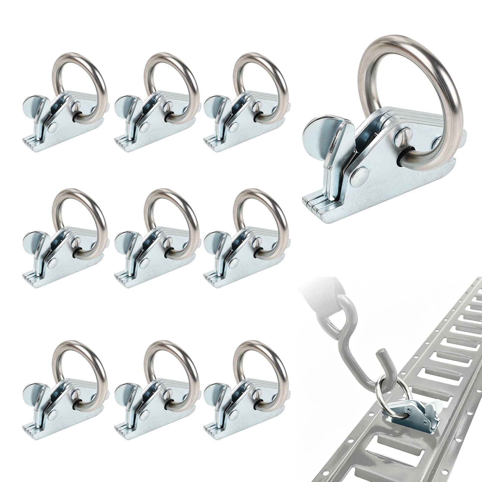 EXLECO 10 pièces de sangles de chargement combi pour remorques, rails E de 61 mm, accessoires de fixation de charge, embouts de fixation avec anneau de φ39 mm, ancres de charge haute performance, pour