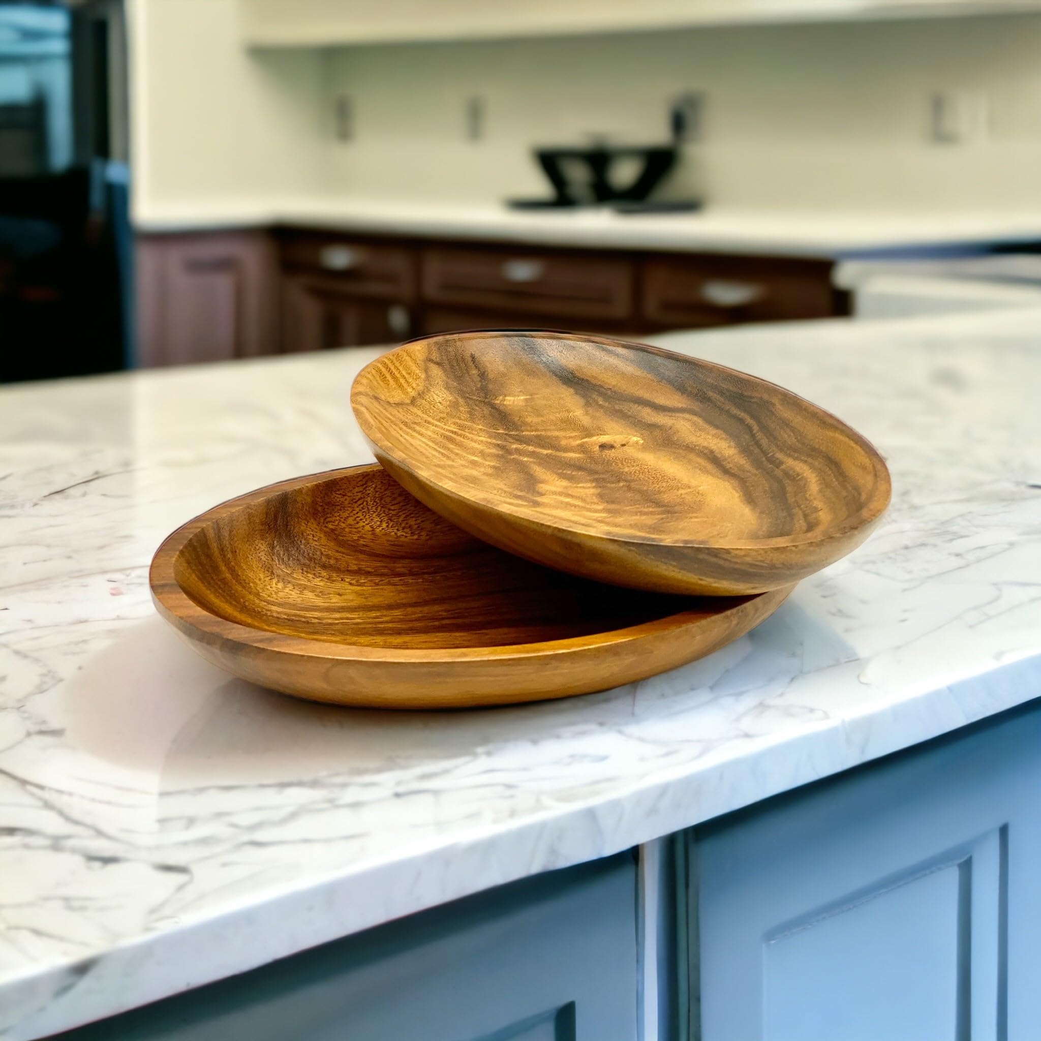 Juego de 2 cuencos de madera de acacia, ovalados, mesa rústica decorativa y plato de servir para comida, ensalada, fruta, pan, uso como cuencos de almacenamiento para joyas, llaves o