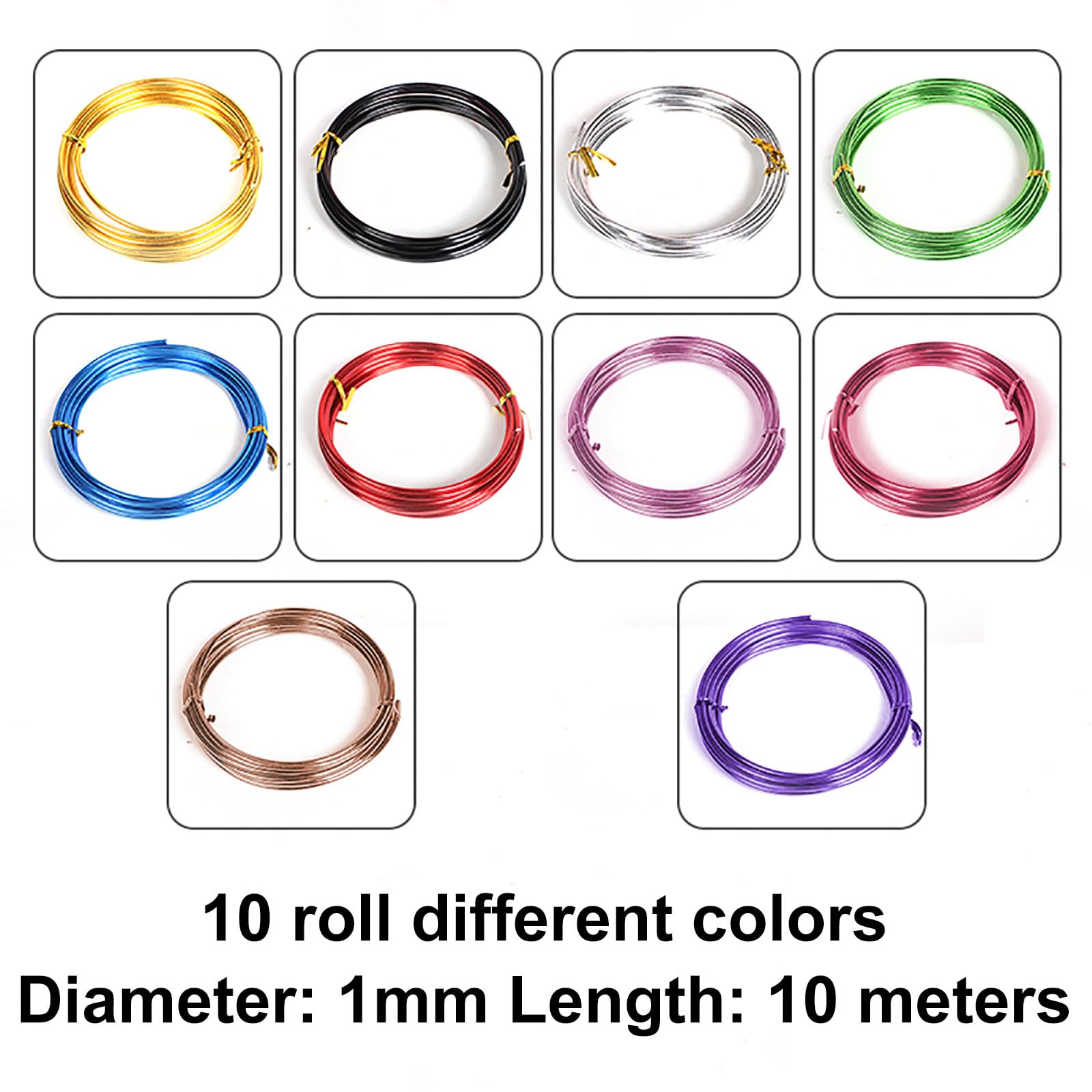 COYOUCO Aluminum Wire 10 Colors Colored Aluminum Wire,1Mm Diameter 10M Long,Craft Wire Thin Hobby Wire for Art Colored Beading Wire,10 Pcs
