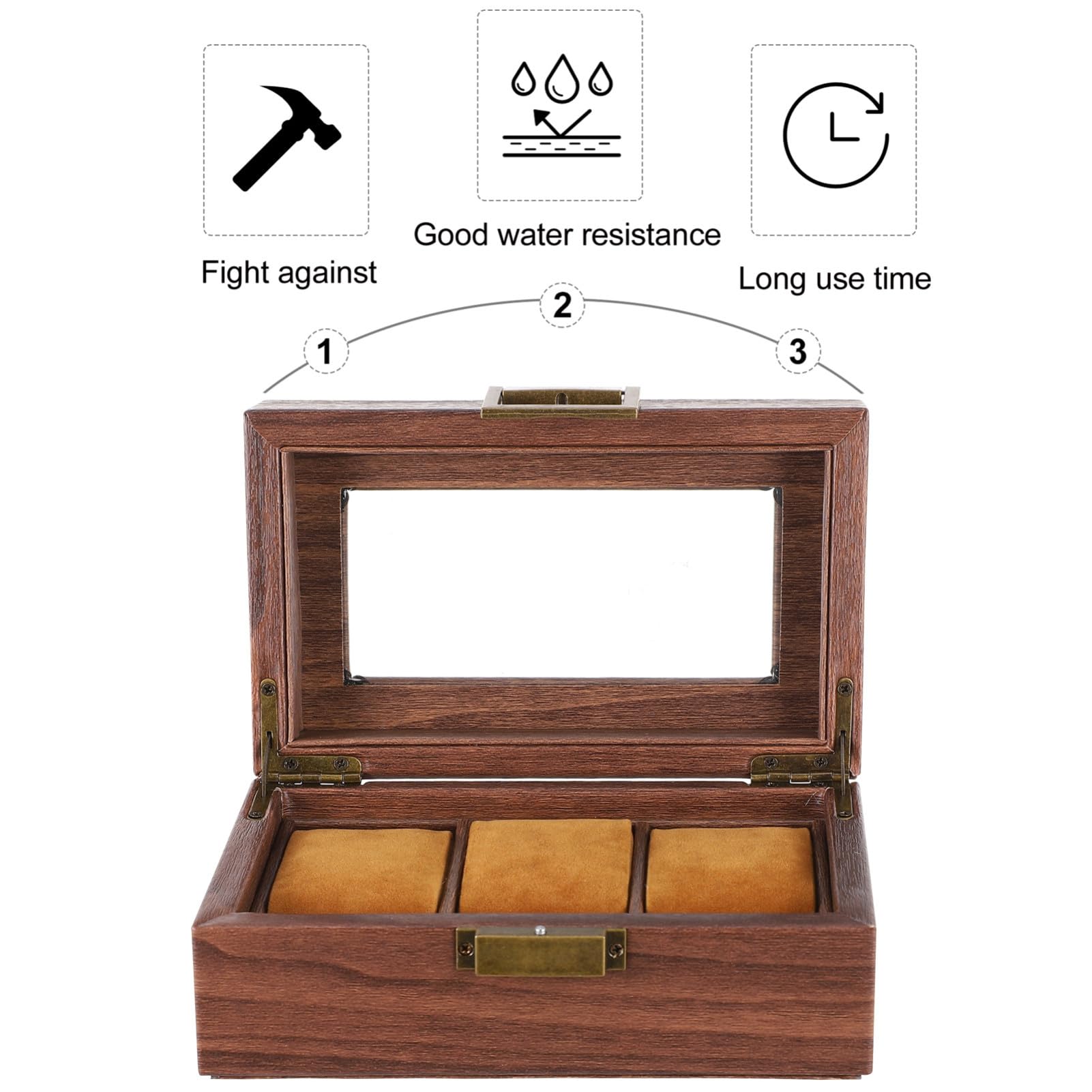 BESTYASH 3cuadrículas Caja De Madera Para Relojes Vitrina De Exhibición Caja De Almacenamiento De Relojes