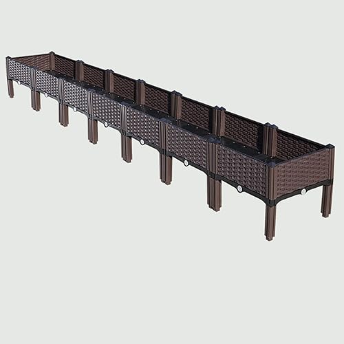 Kit de cama de jardín elevada de plástico, maceta ligera para cultivar verduras frescas, hierbas, flores en balcón, techo, patio o patio, 112 x 16 x