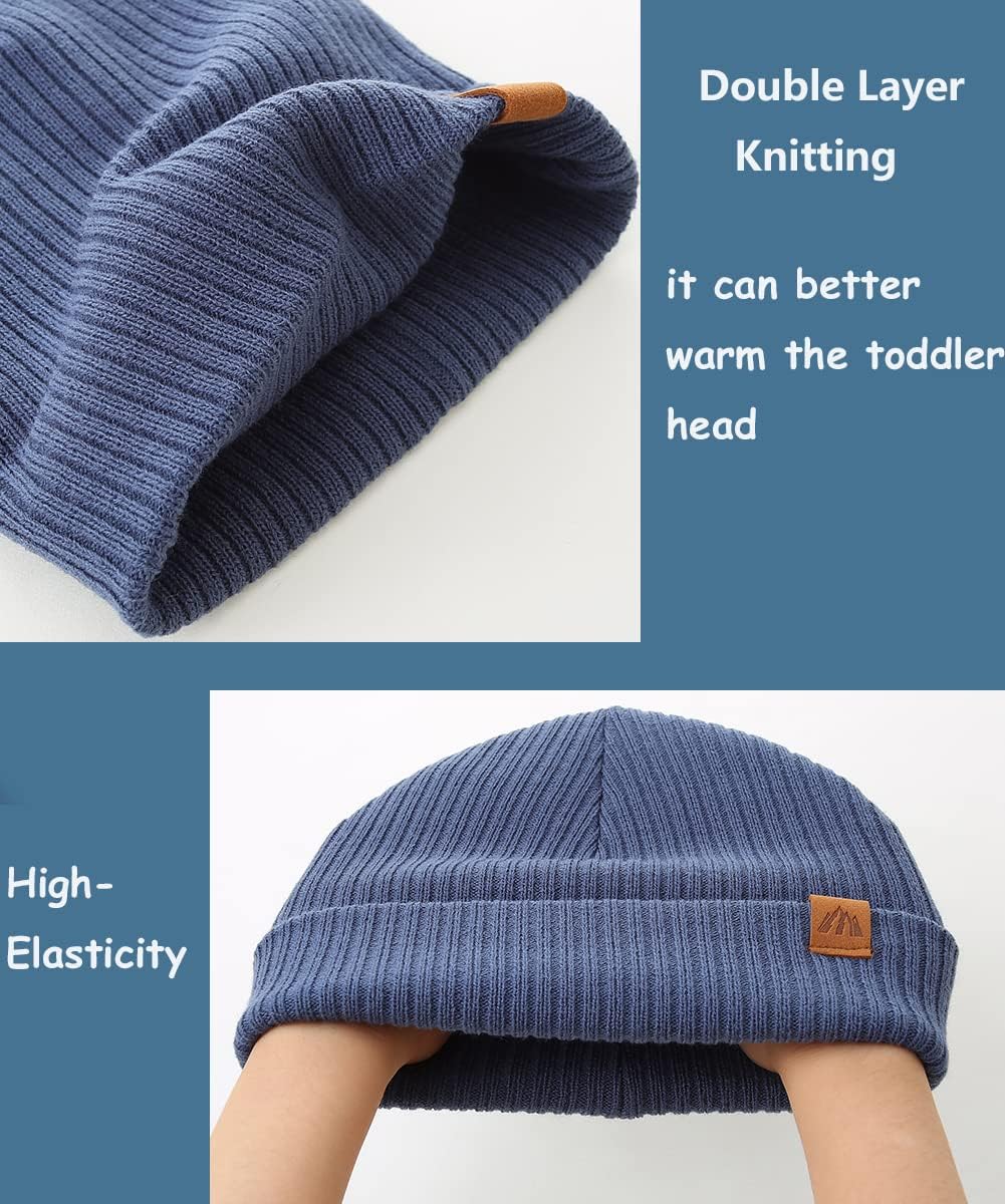 Moon Kitty 2PCS Baby Beanie Soft Toddler Beanie Warm Knitted Infant Winter Hats for Baby Boys - Image 4