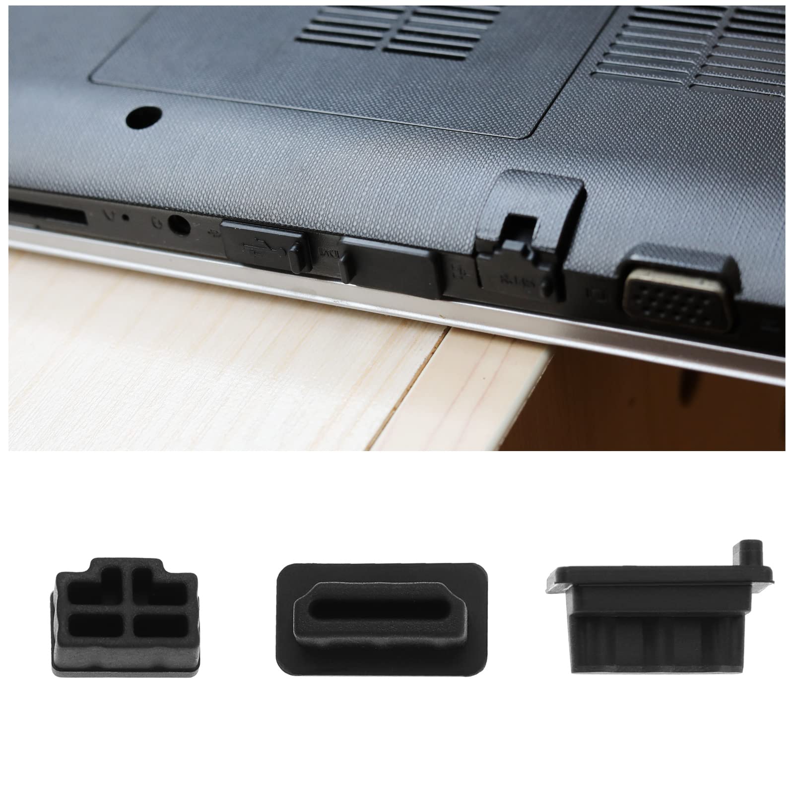 ECSiNG 30 szt. uniwersalnych silikonowych wtyczek przeciwpyłowych do laptopa RJ45 żeńskie gniazdo i HDMI żeński port i port USB ochrona przed kurzem korek osłona czarna