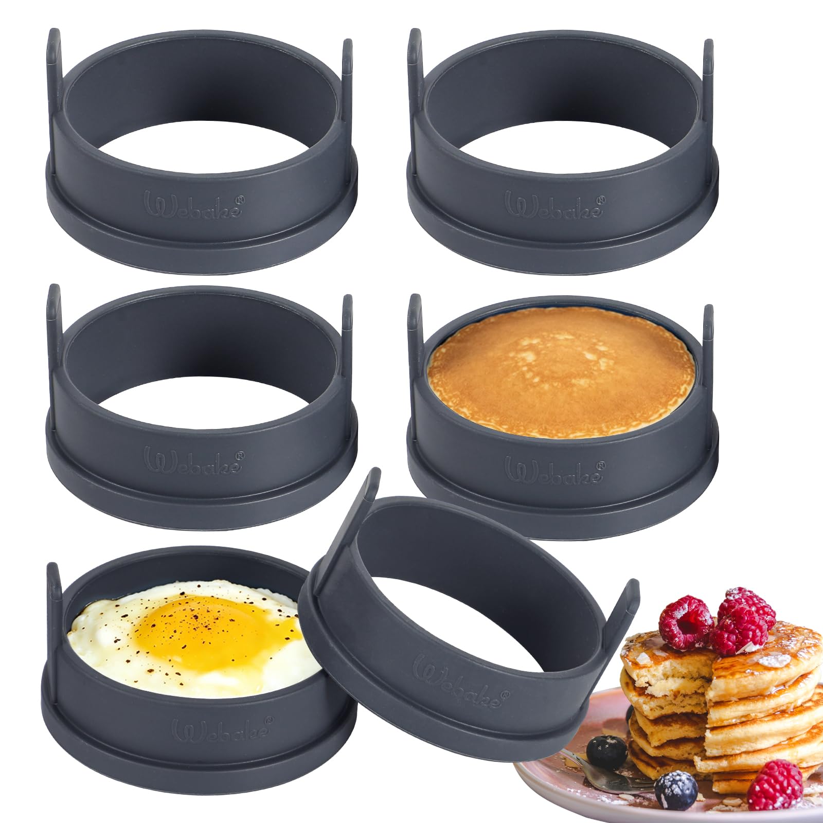 webake Silicone Egg Rings for Frying 6 Pcs 8cm Fried Egg Mould