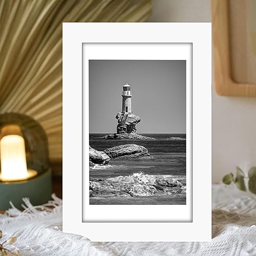 Miniatura 7 de Portarretratos de 4 x 6, para galería de fotos en la pared o para galería de fotos de mesa, color blanco de 3.5 x 5 pulgadas con paspartú o de 4 x 6