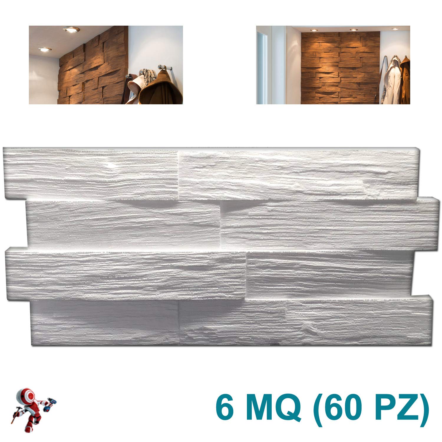 Pannelli polistirolo finta pietra per interni pannello polistirolo finto legno 20x50 cm confezione da 7,20 mq (72pz)