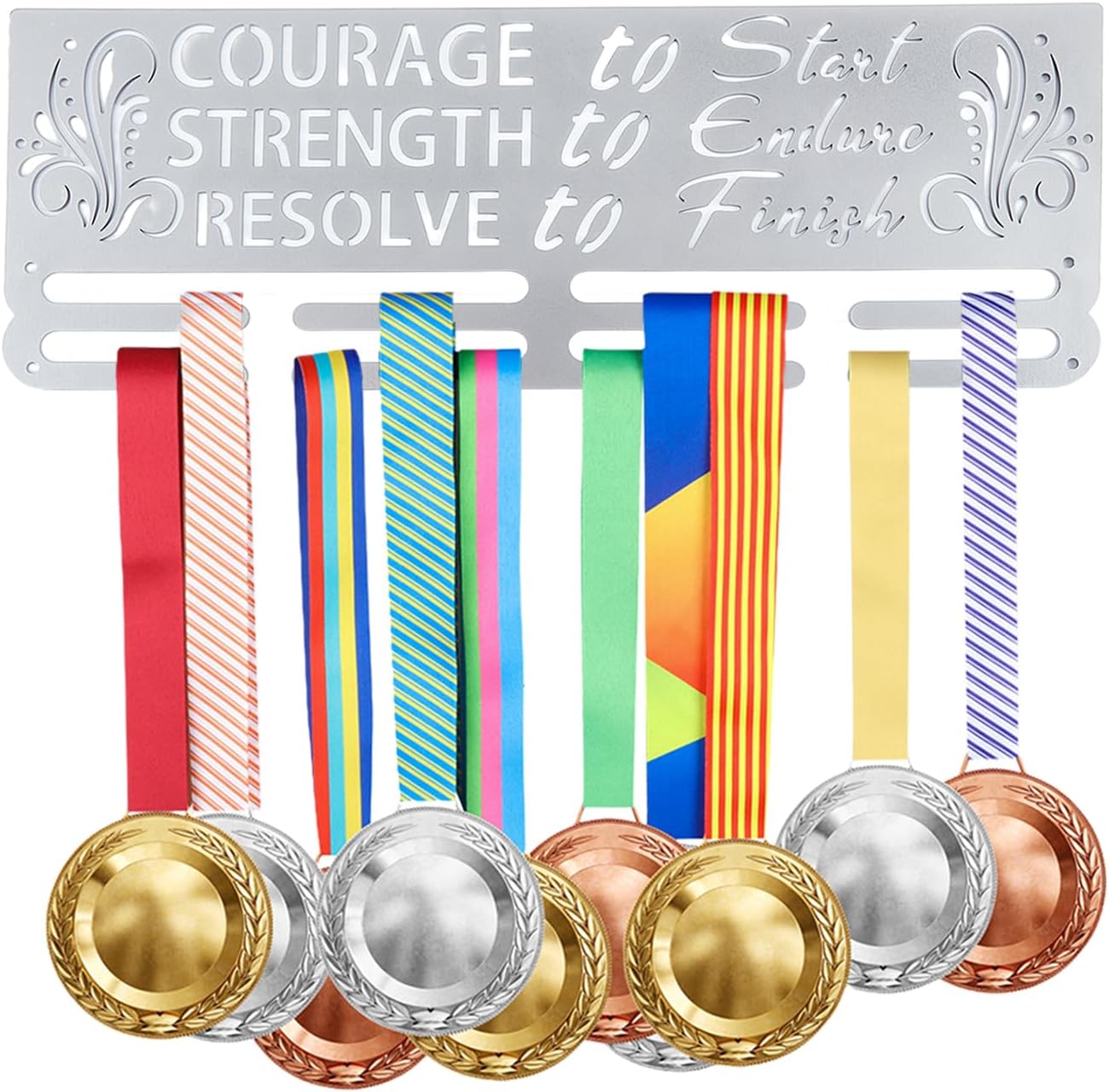 SUPERDANT Medal Hanger Running Sports Wall Mounted Platinum Courage Strength Resolve Medal Holder for 40+ Medal Rack Display Awards Ribbon Holder Display Athlete Gift Basketball Medals for Kids