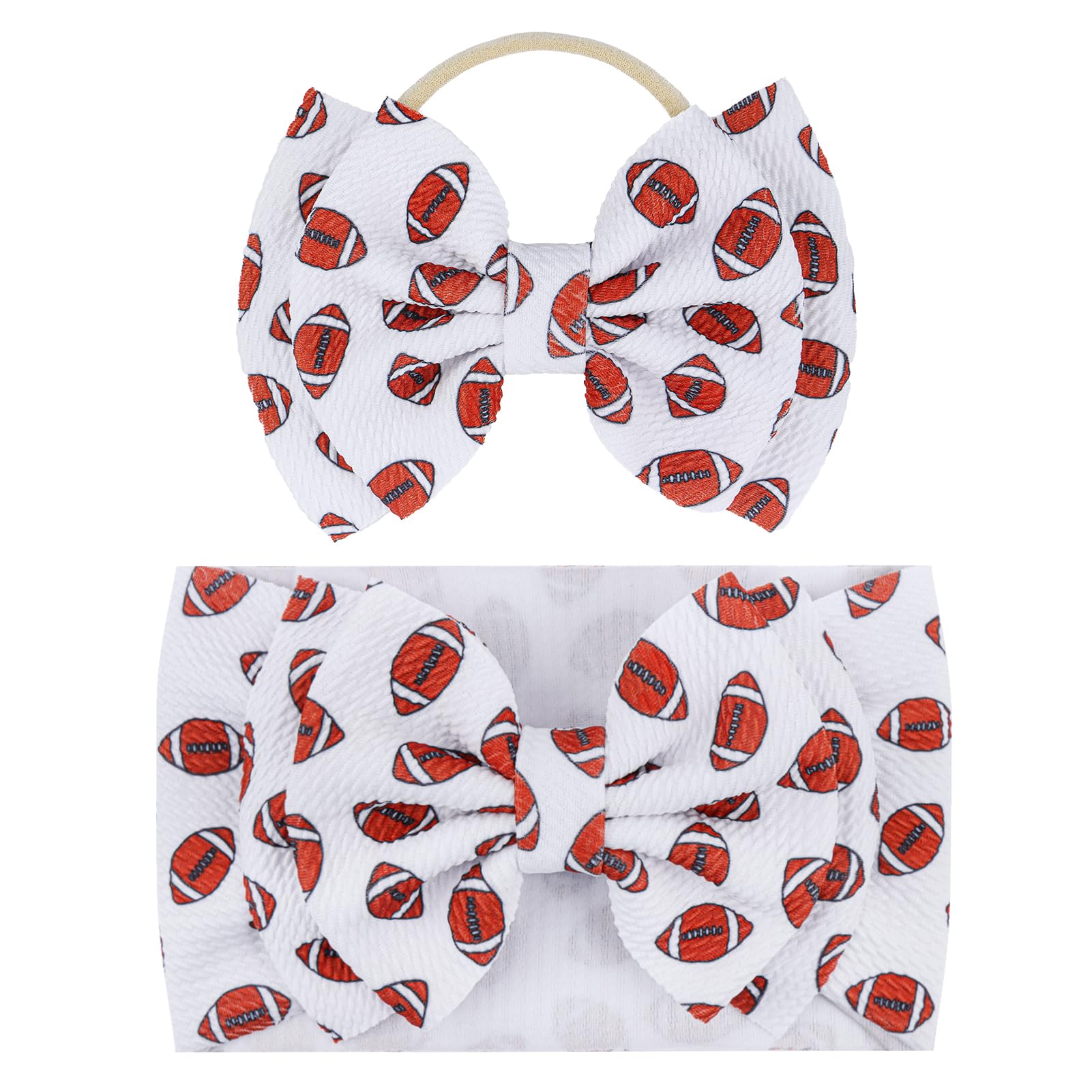 YanJie Hairband, Football Sports Printed Handmade Hairbands for Baby Girls Infant - 2 Pack, Nylon Game Day Hair Bow Headbands, Super Soft Breathable, Ideal for Football Season, Photography