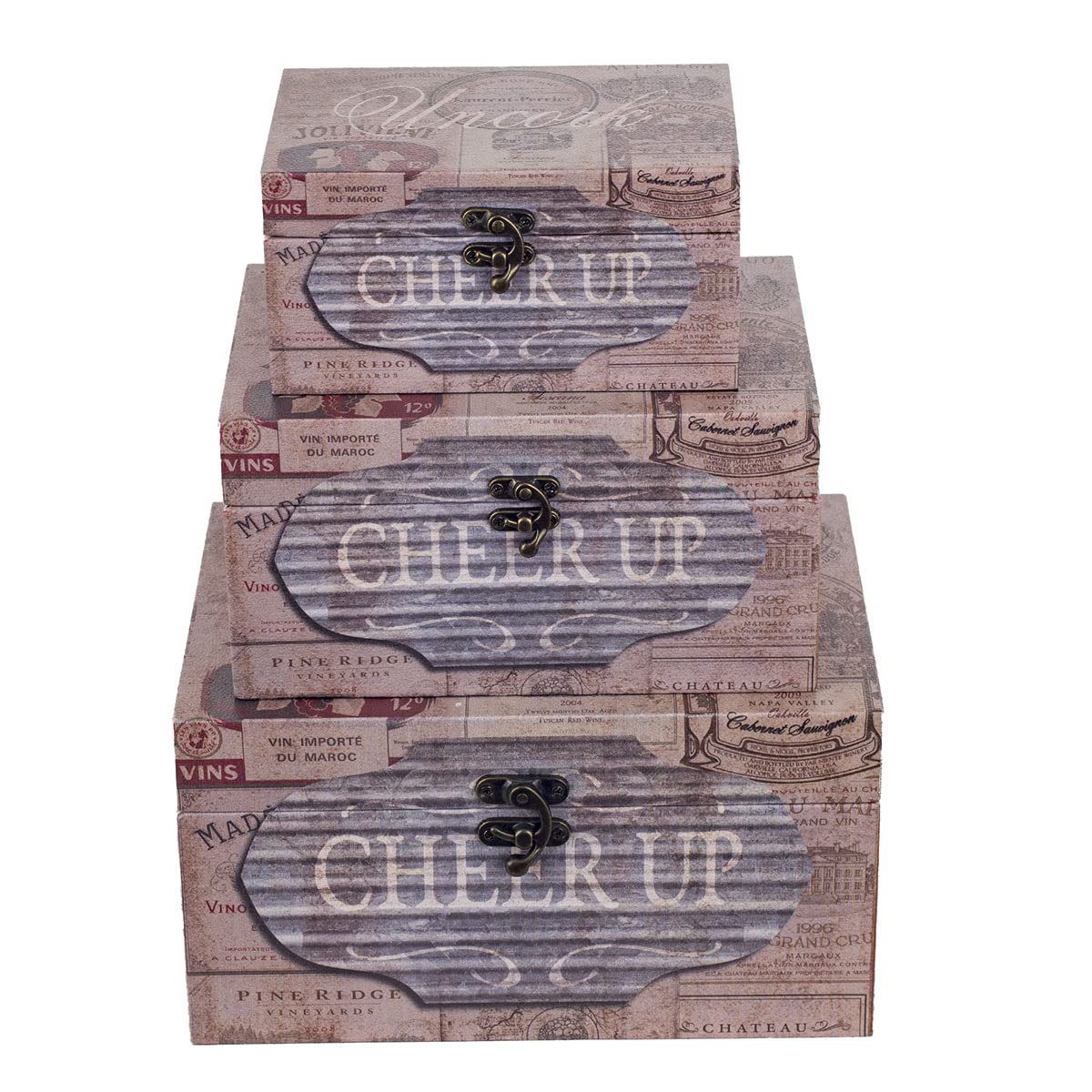 Set de 3 Caja Decorativa Madera MDF Forrada de PVC, Baúl Almacenaje Funcional, Decoración Vintage Elegante para Salón, Dormitorio, 3 Tamaños, 28 23 y 18 cm