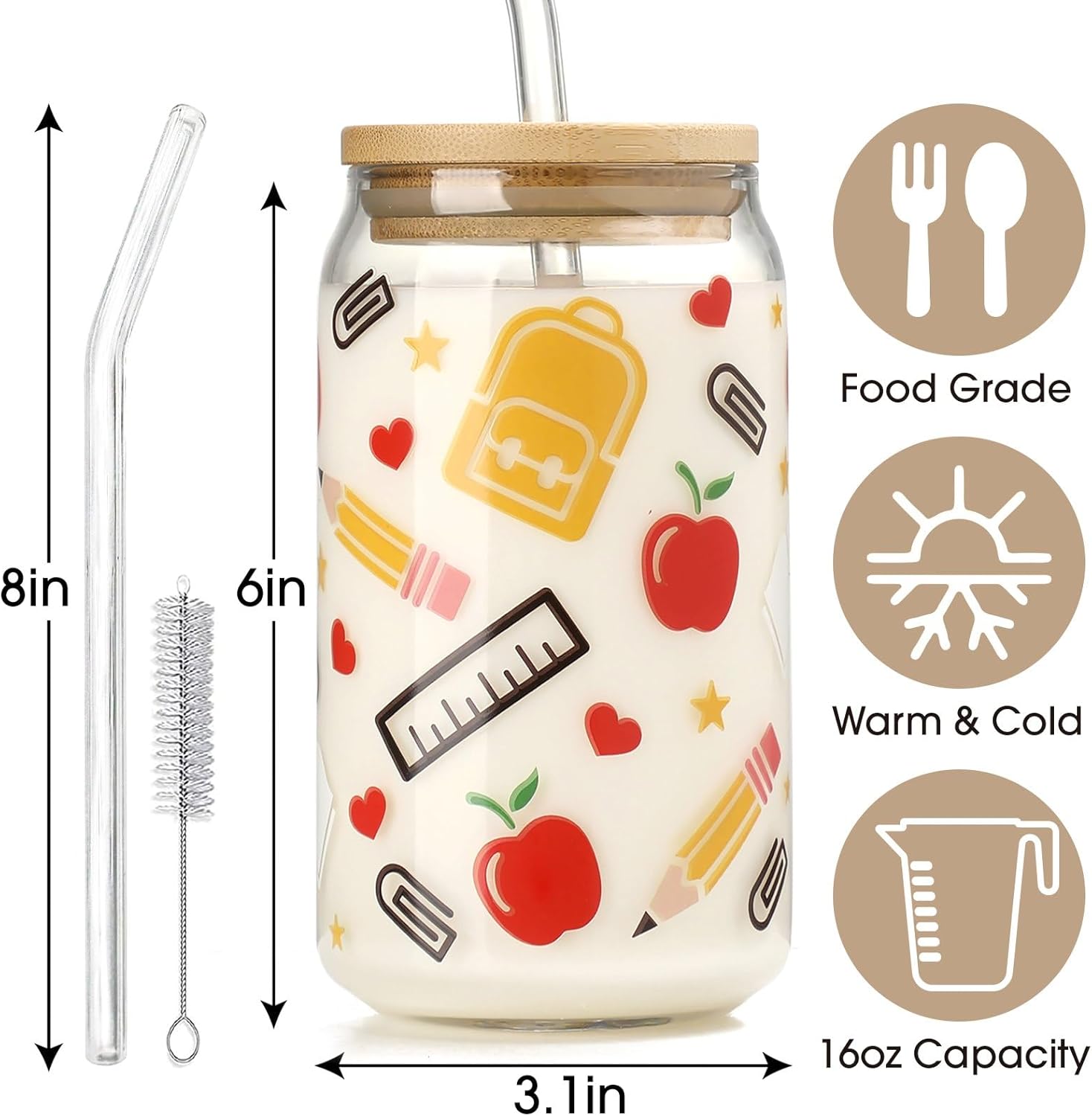 Teacher Gift Ideas, Funny Teacher Gifts for Women - Teachers Day Gift, Teachers Appreciation Gifts for Birthday, Appreciation Week, Back to School, Christmas - 16 oz Coffee Glass Cup - Image 3