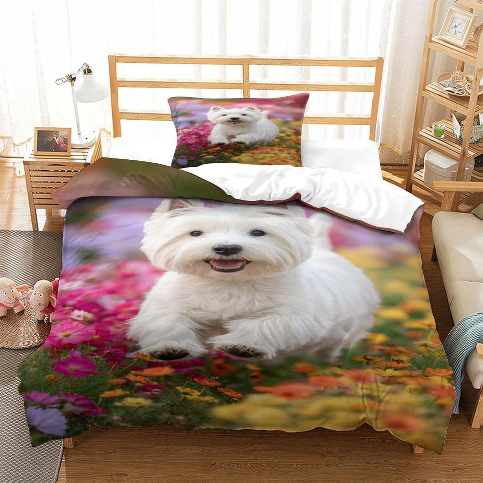WBCFGHJKN Westie Duvet Cover Set 3piece Set Microfiber Quilt Cover Bedding Sets Bed Covers with Pillowcases with Zipper Closure Soft Breathable Single（135x200cm）
