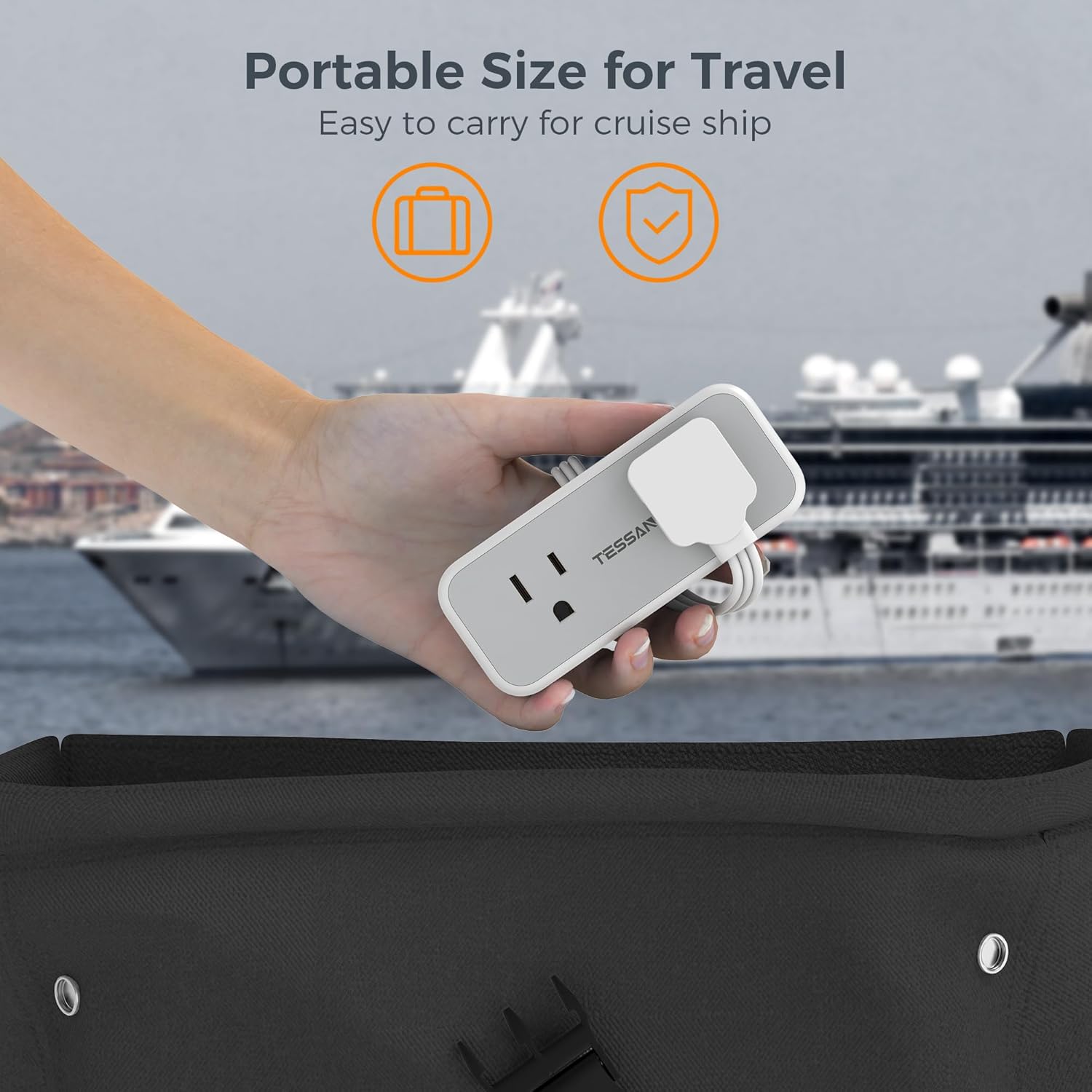 TESSAN Short Extension Cord 0.5Ft, Flat Plug Outlet Extender with 4 Widely AC with 3 USB Ports (2 USB C), Multi Plug Small Power Strip for Travel, Home, College Dorm Essentials, Gray
