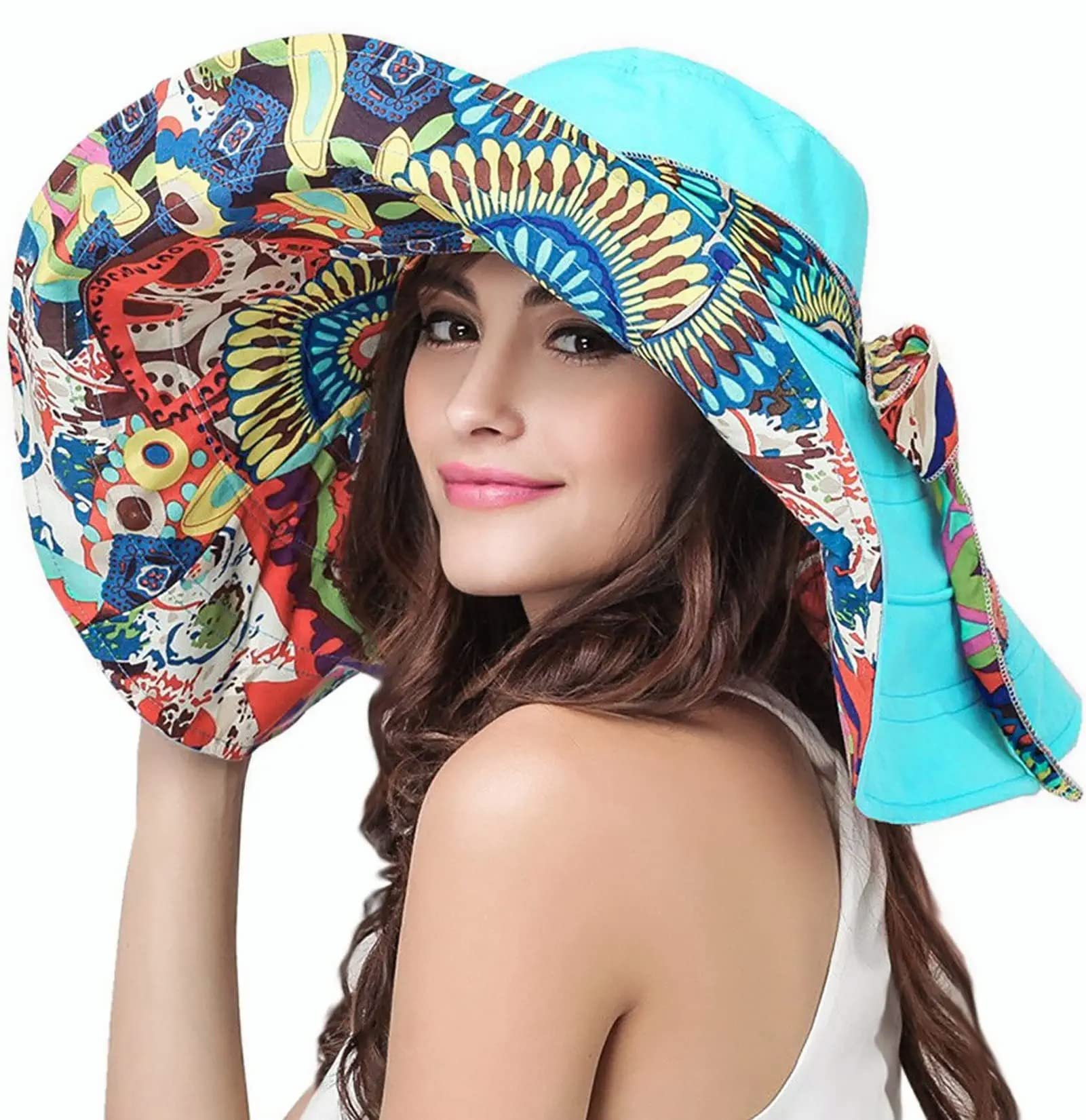 Terrifi Womens Beach Hat Floppy Reversible Big Sun Hat Wide