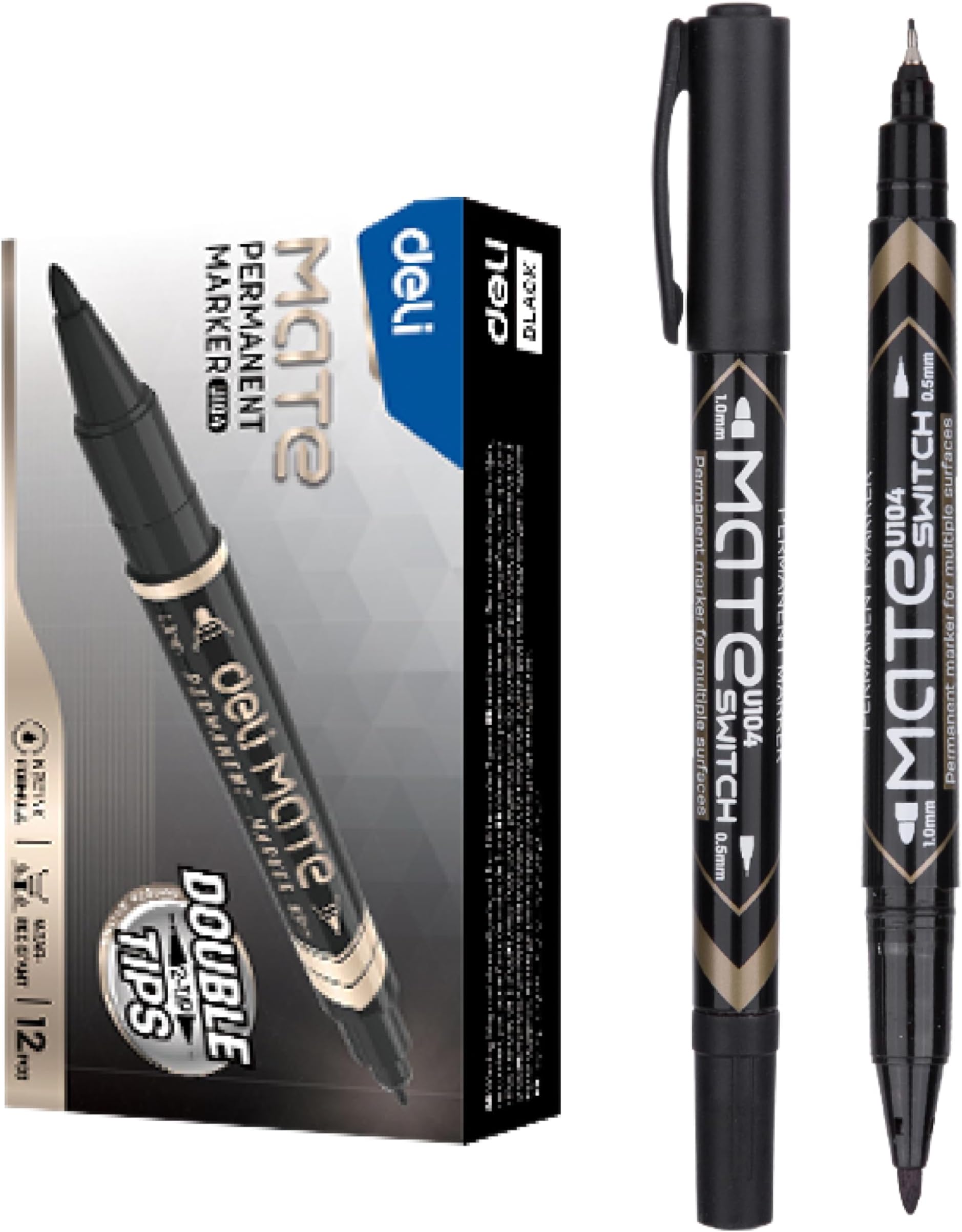 Permanent Marker Double Tips, 12 pieces Pack of 1, Black