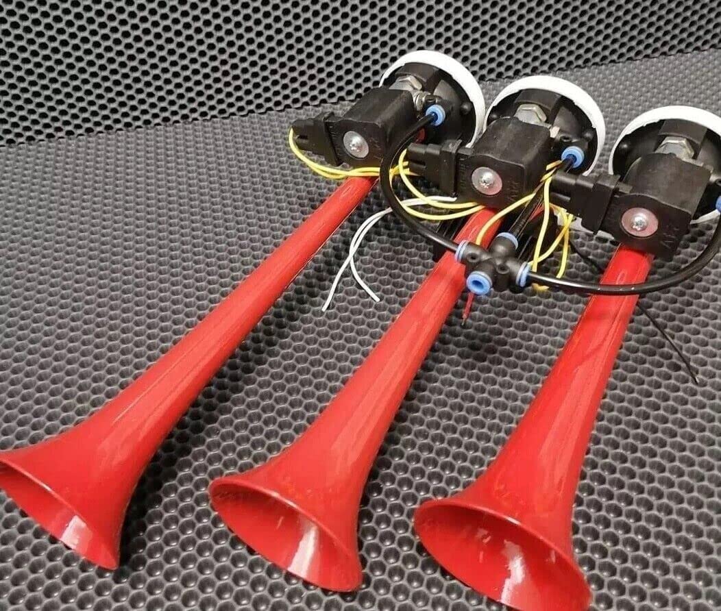 Klaxon Turc Rouge 12V HiDo 3 Trompettes 12 Mélodies pour Camion Caravane Autobus