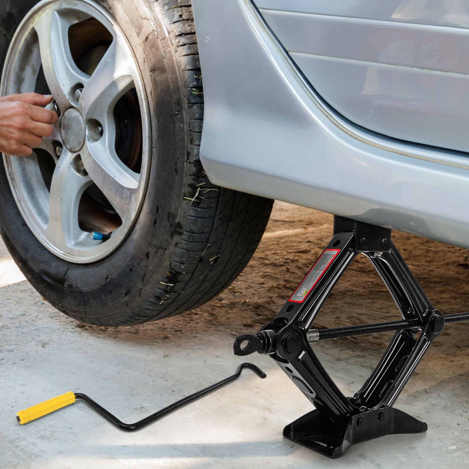 Fasmov 1.5 Ton Gato de Tijera con Llave de Carraca para Automóviles Elevador Coches Camionetas, Negro