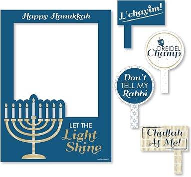 Big Dot of Happiness Happy Hanukkah - Chanukah Party Selfie Photo Booth Picture Frame and Props - Printed on Sturdy Material