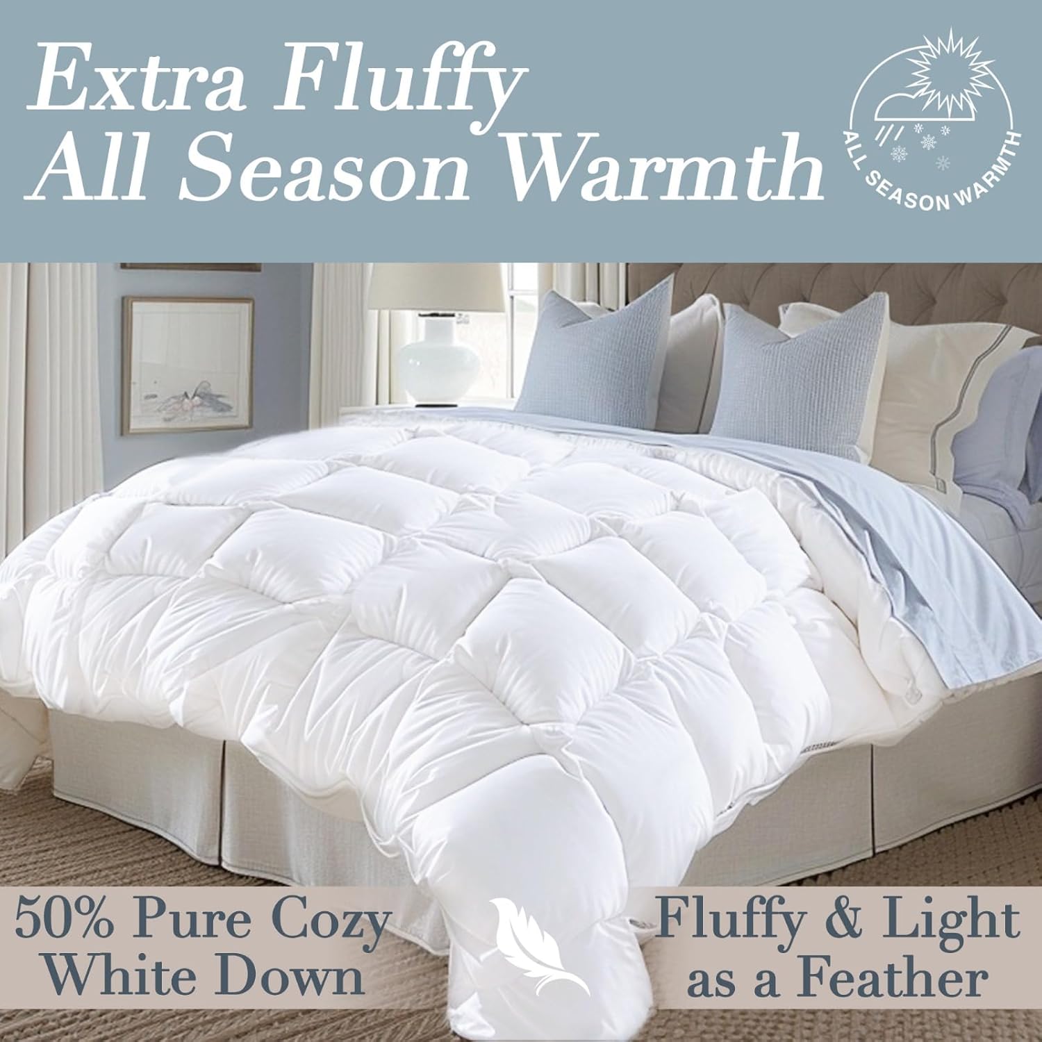 Bella Sonni® | Hotel-Quality All-Season Down Comforter Summer King | Lightweight Yet Warm Duvet Insert for Hot Sleepers & Year-Round Use | No Cold Spots | 50-50 Down & Feather Fill | 750 Fill Power