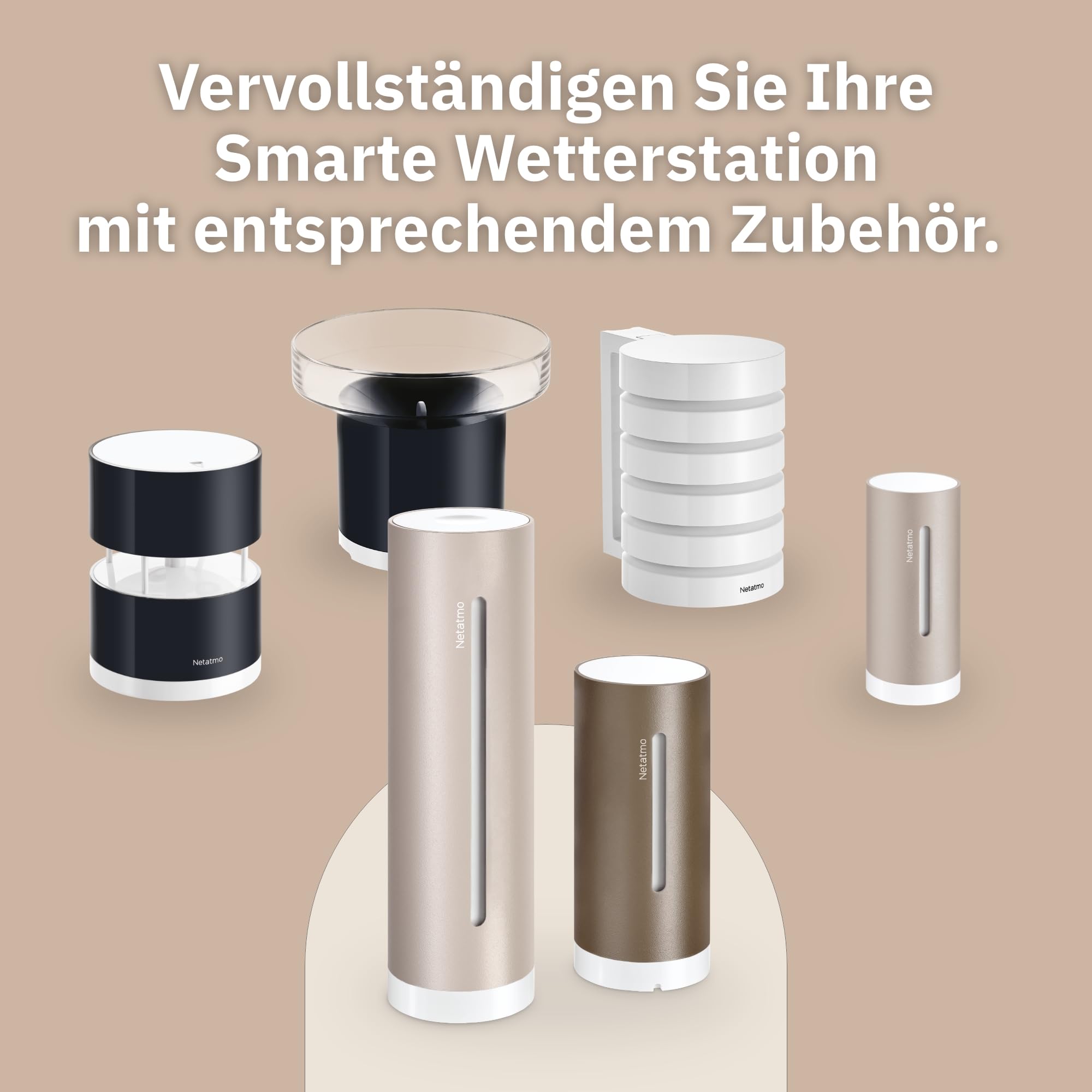 Netatmo Wetterstation ORIGINAL - 2. Generation, Innen & Außen, Temperatur, Luftfeuchtigkeit, Luftqualität, UV, Pollen, Wettervorhersage | Kompatibel mit Apple, Alexa, Google - Sand - NWS-S-EC