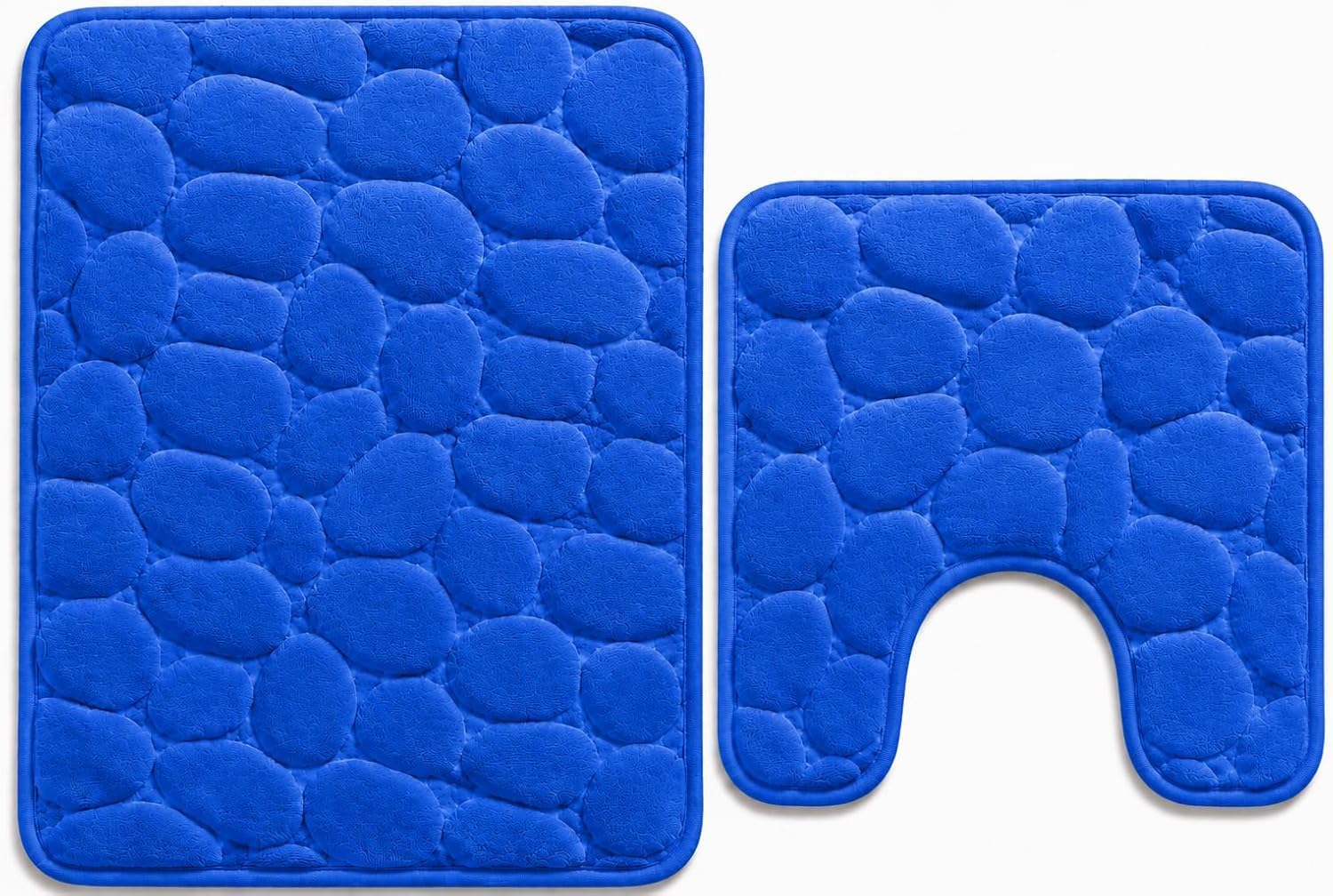 NIGHTZONE Pebble Stone Bath Mat Non Slip Pedestal Set Extra Absorbent 100% Memory Foam Bathroom Toilet Rug Blue