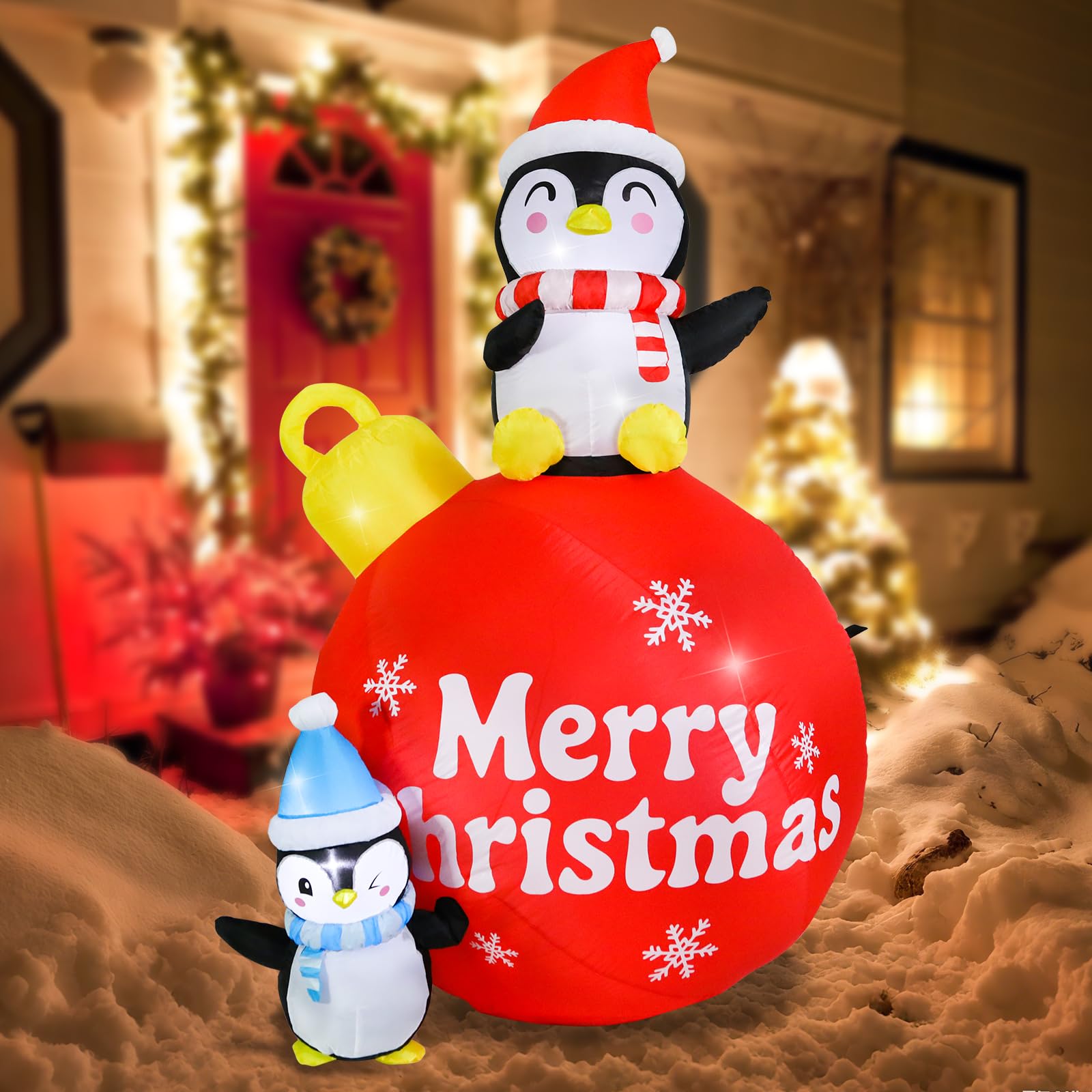Vigdur Pingüino de Navidad inflable, decoración de bola de Navidad inflable de 6 pies con luces LED, decoración de pingüino de Navidad al aire libre para patio, jardín, césped, suministros de