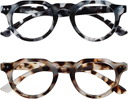 OPULIZE RIO Lunettes de Lecture Anti-Lumière Bleue Lot de 2 - Monture Partie Supérieure Droite - Marron, Bleu Écaille de Tortue - Hommes Femmes - BB53-23- +3.00