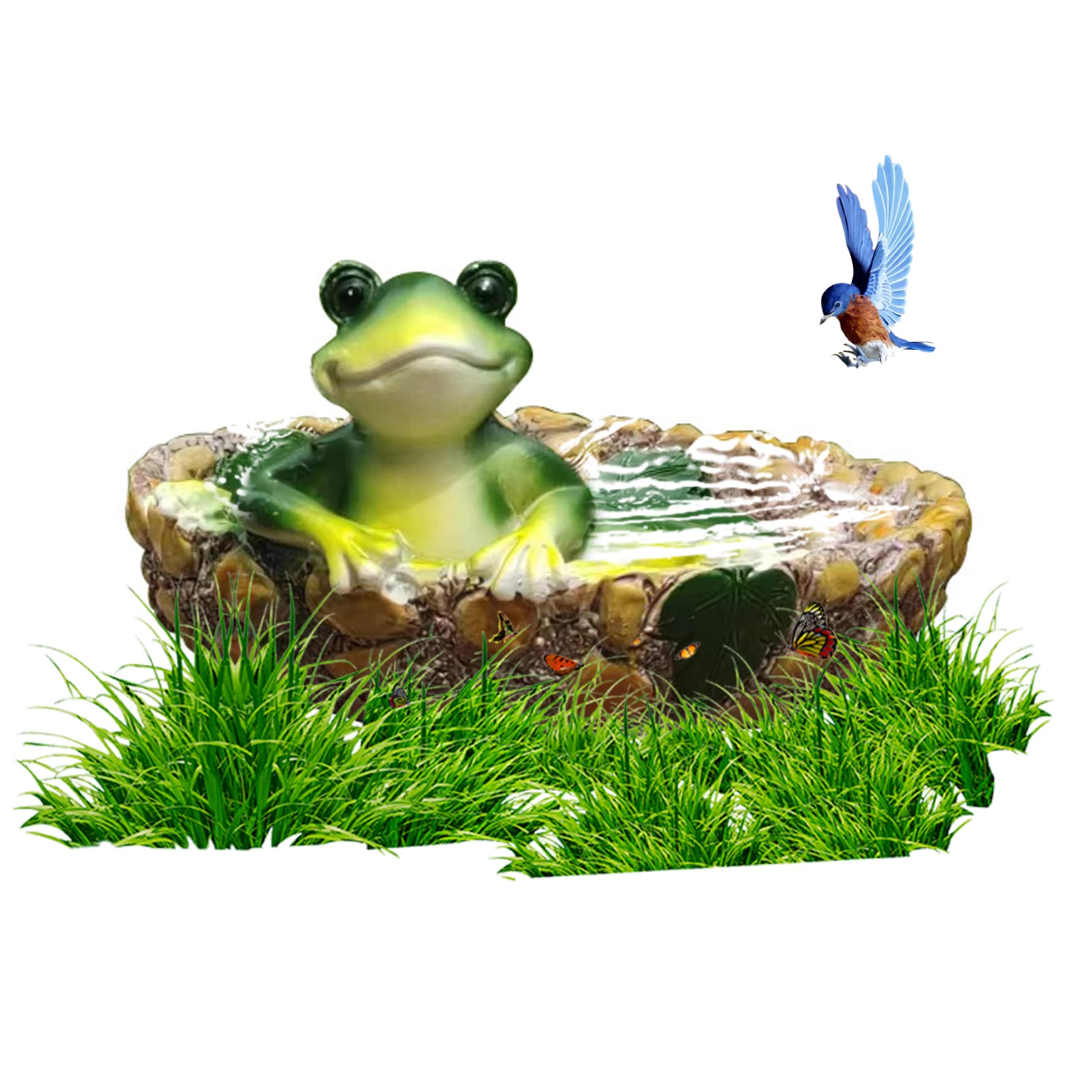 Baño de pájaros de rana de resina cuenco decorativo exterior y alimentador de agua