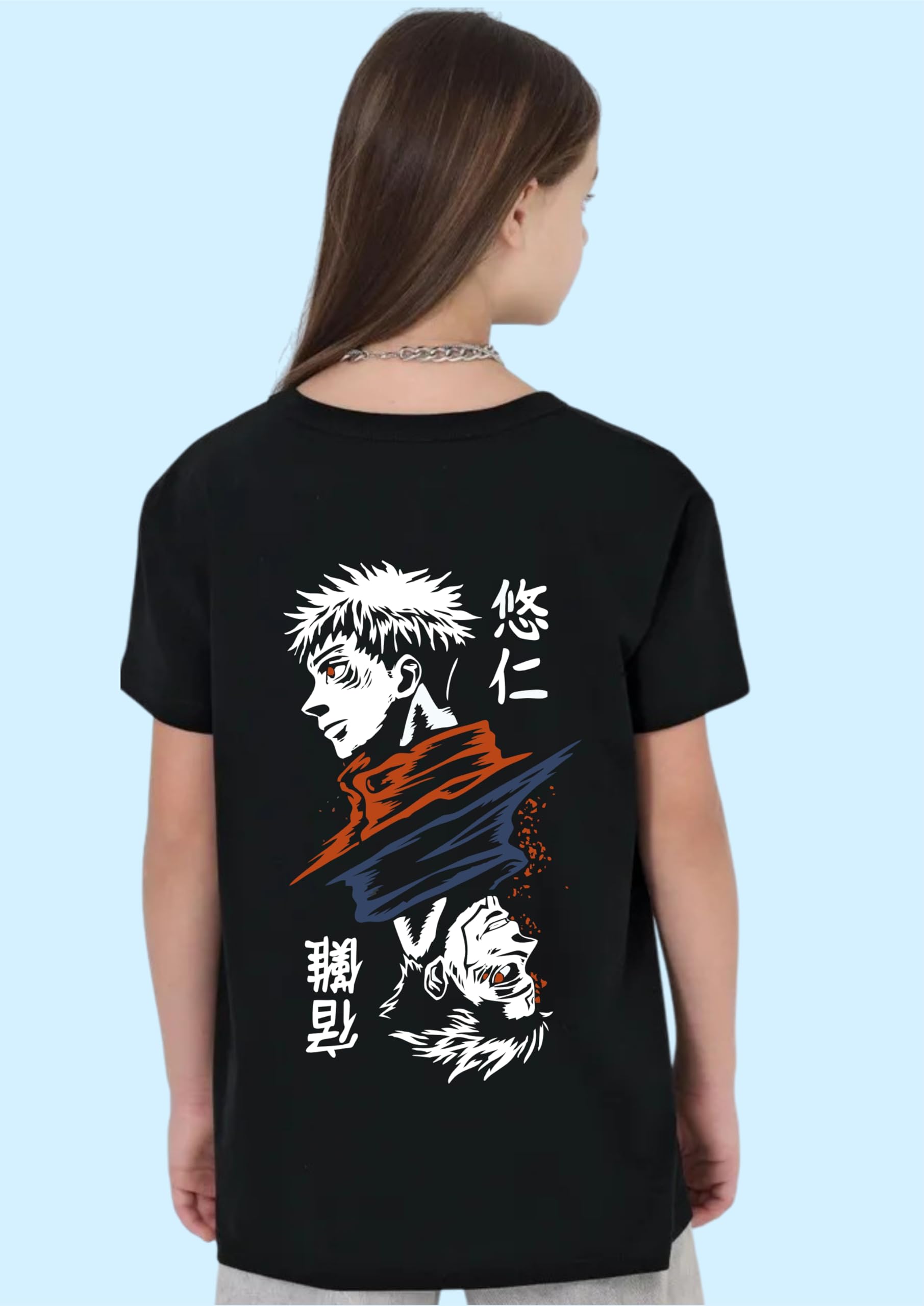 Uniplanet Store® Camiseta negra de mezcla de algodón con media manga, ajuste regular, estampado de anime Jujutsu, para niñas