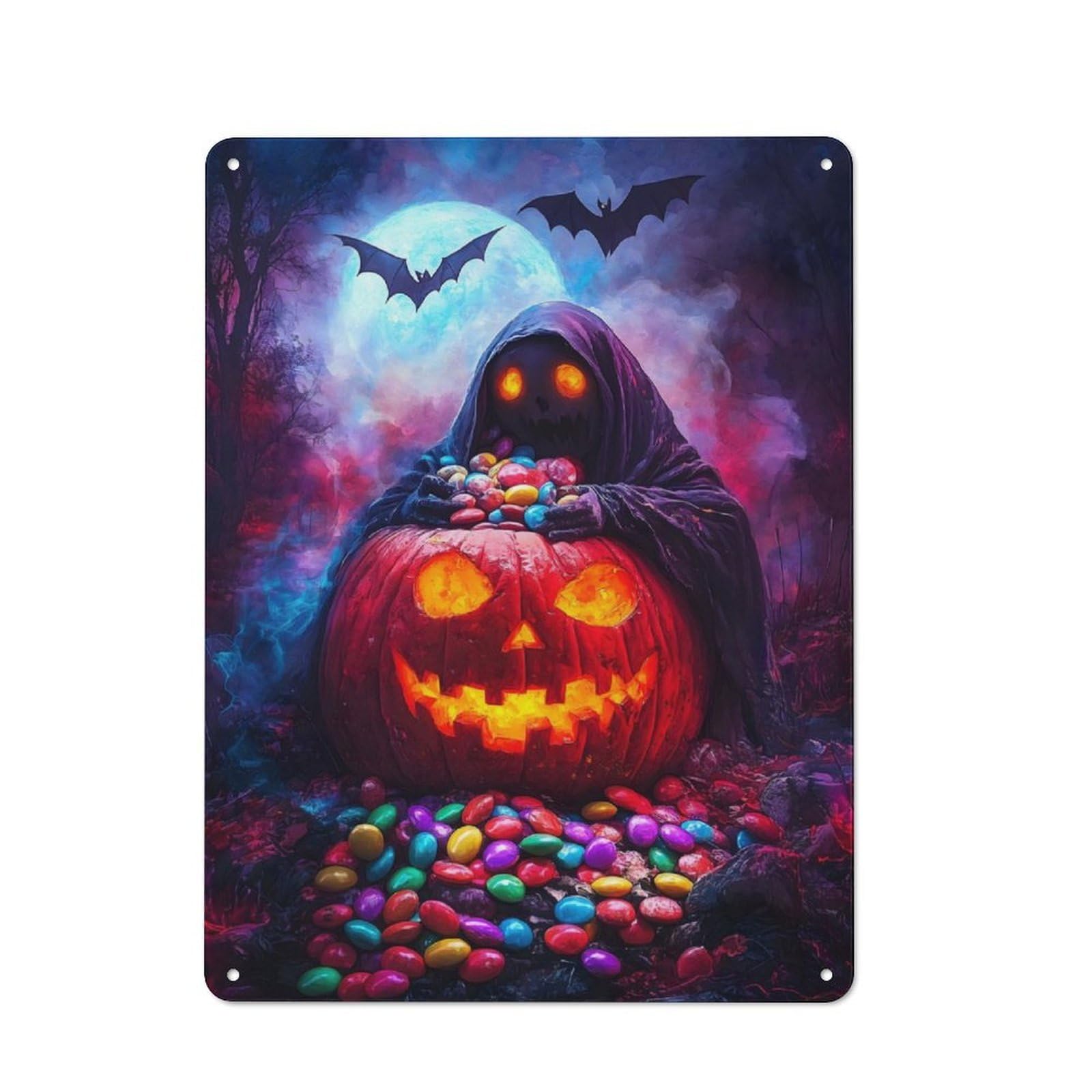 Junmoney Halloween Pumpkin & Grim Reaper Tin Wall Plaque 40X30cm With For Man Cave Or Games Room, A Housewarming Gift For Leisure-Room Decor Enthusiasts