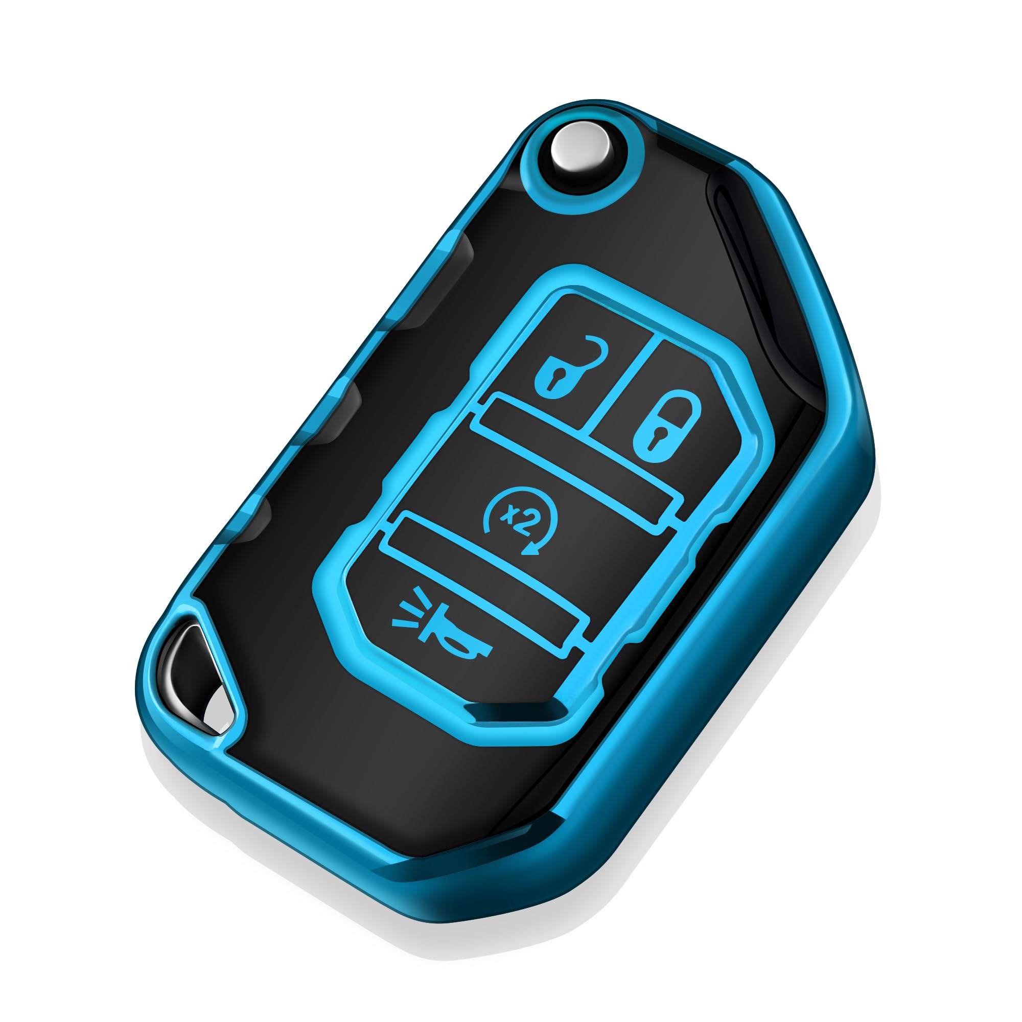 Tukellen for Jeep Key Fob Cover Soft TPU Full Protection Key Shell Key Case Compatible with 2018-2022 Jeep Wrangler JL JLU Gladiator Flip 4 Button (Blue)