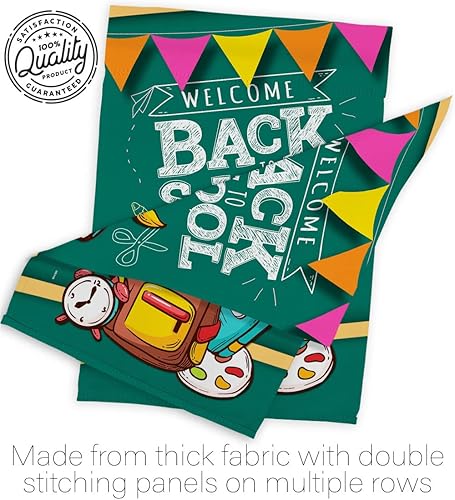 Miniatura 7 de Bandera de jardín de bienvenida para educación a la escuela, suministros de autobús para el primer día, maestros, estudiantes, clase, decoración de