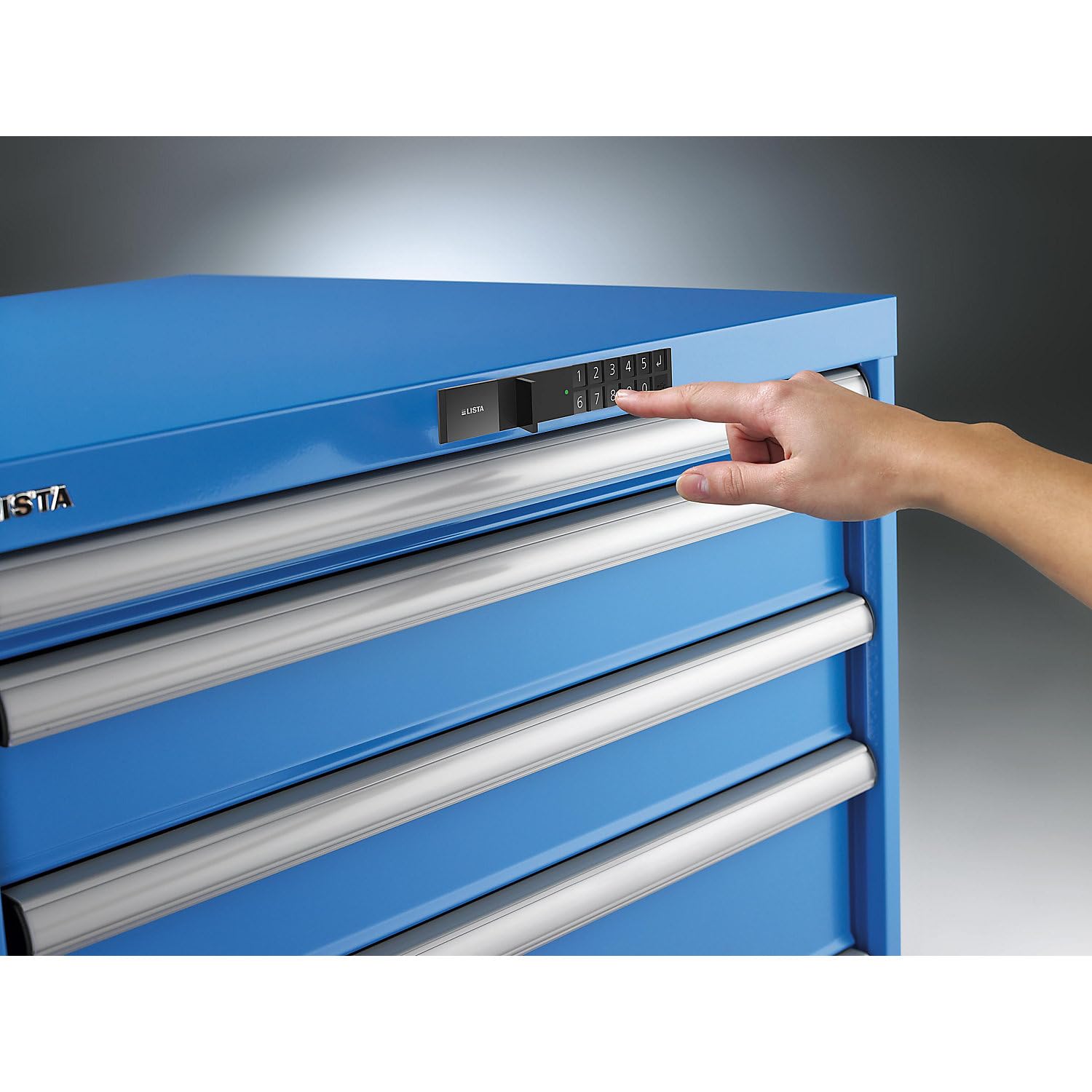 Cajonera, chapa de acero, H x A 800 x 564 mm, 4 cajones, azul luminoso. | Chapa de acero, H x A 800 x 564 mm, 4 cajones, azul luminoso