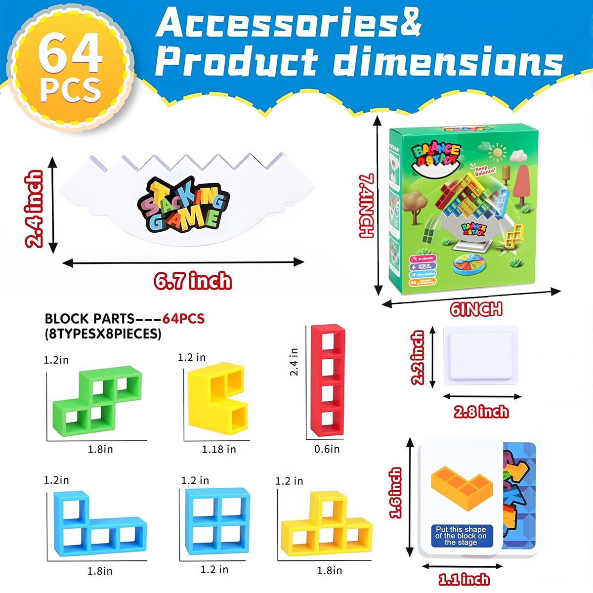 EduPlayte 64PCS Stack Game for Adult & Kids, Tetra Board Tower Games for Family Travel Party family games, Team Toys Building Block - Image 2