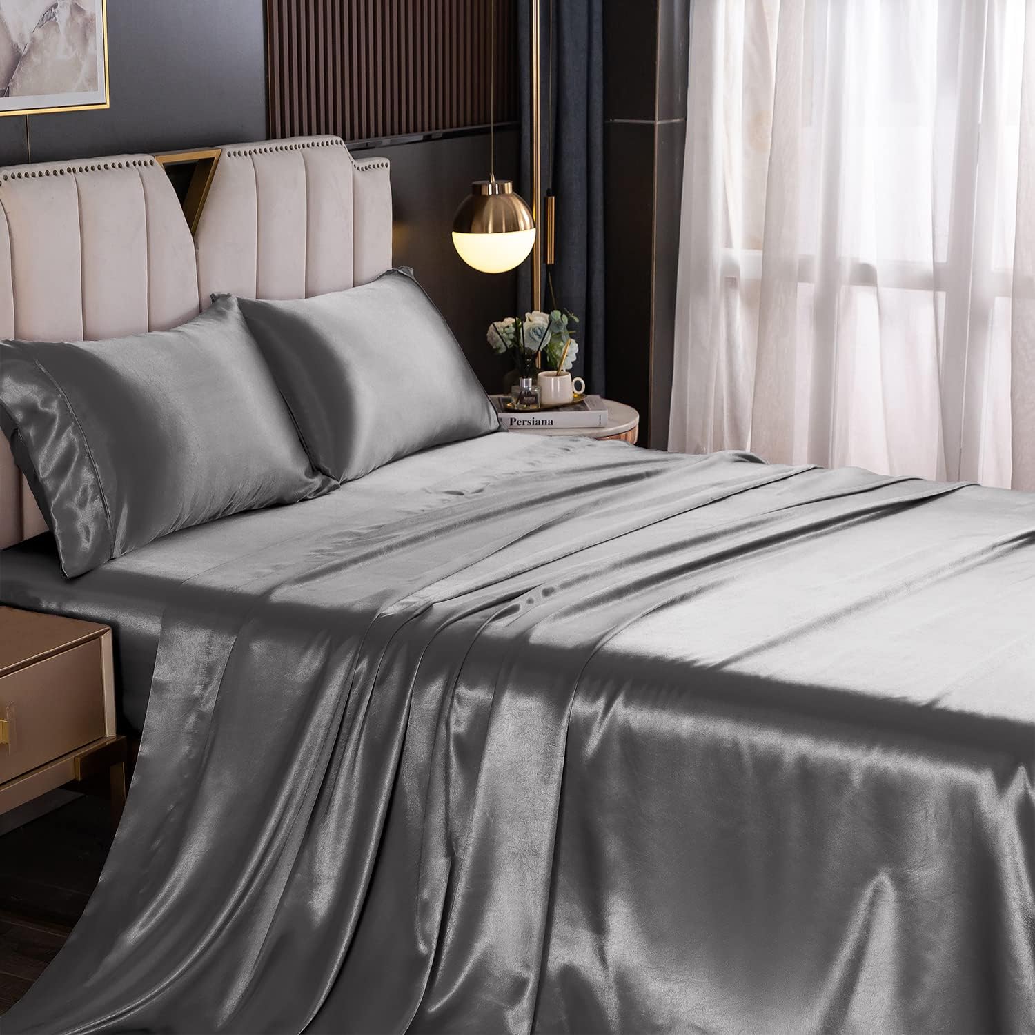 UDEAL Queen Sheet Set Satin Sheets and Pillowcase Sets