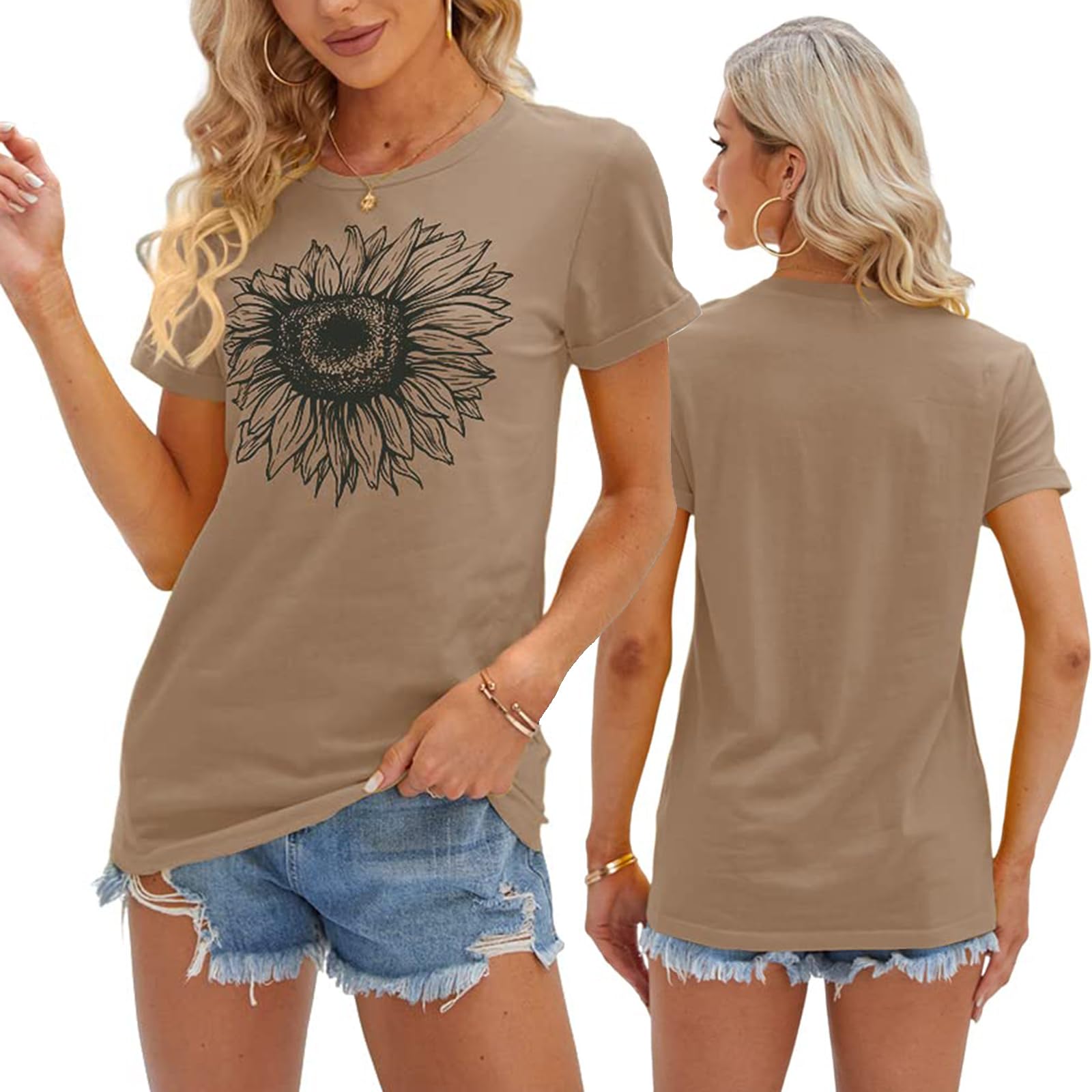 Tshirt Damen Sommer 3er Pack Sonnenblumen T Shirt Kurzarm Niedlich Grafik Lose T-Shirts Tops Casual Rundhals Oberteile Lässig Basic Shirt Set Oversize Kleidung Bluse Weiß Tank Tops