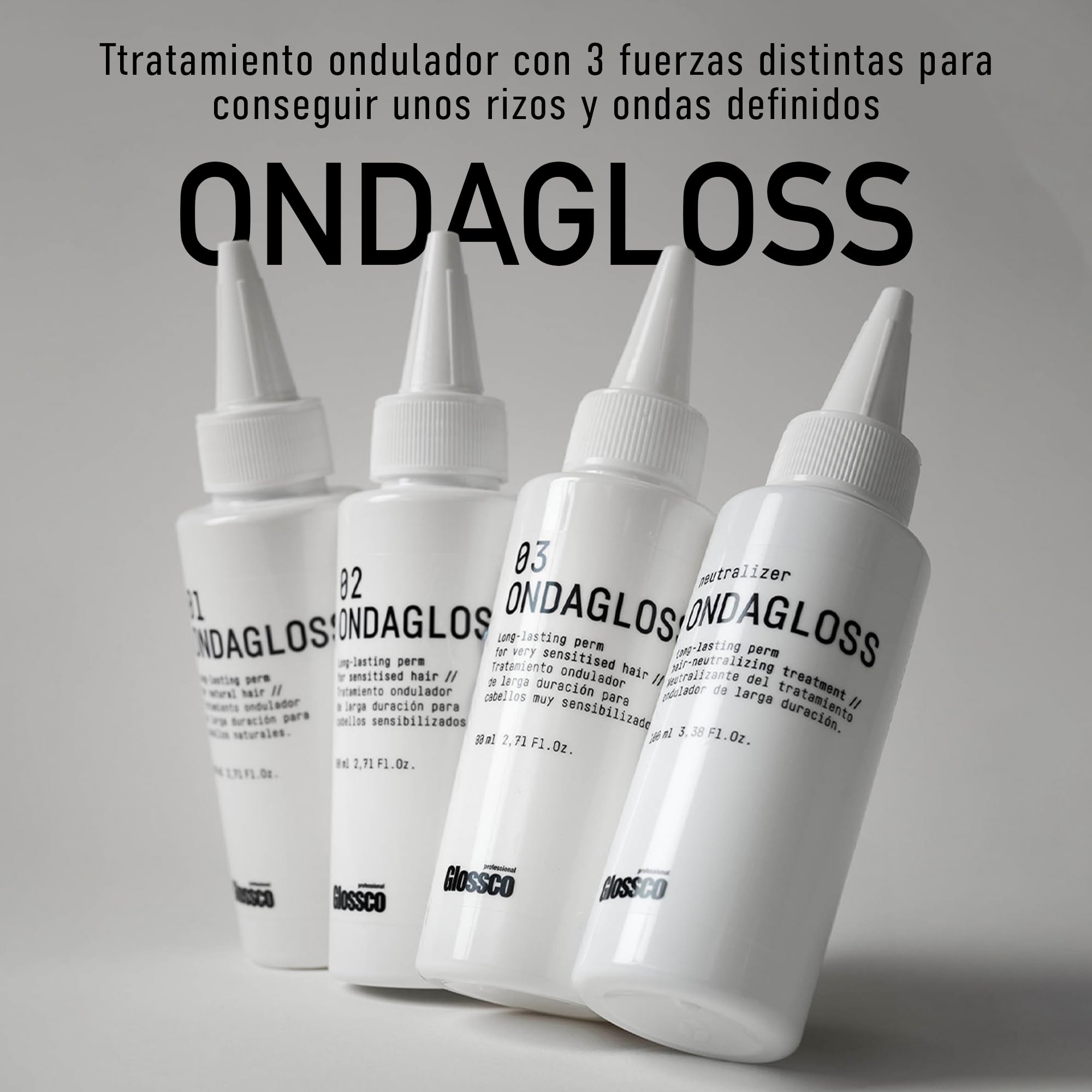GLOSSCO PROFESSIONAL - Líquido Neutralizante Permanente Ondagloss, 100 ml, Fija Rizos y Ondas, Acabado de Larga Duración, Protege la Fibra Capilar, Hidrata y Suaviza el Cabello
