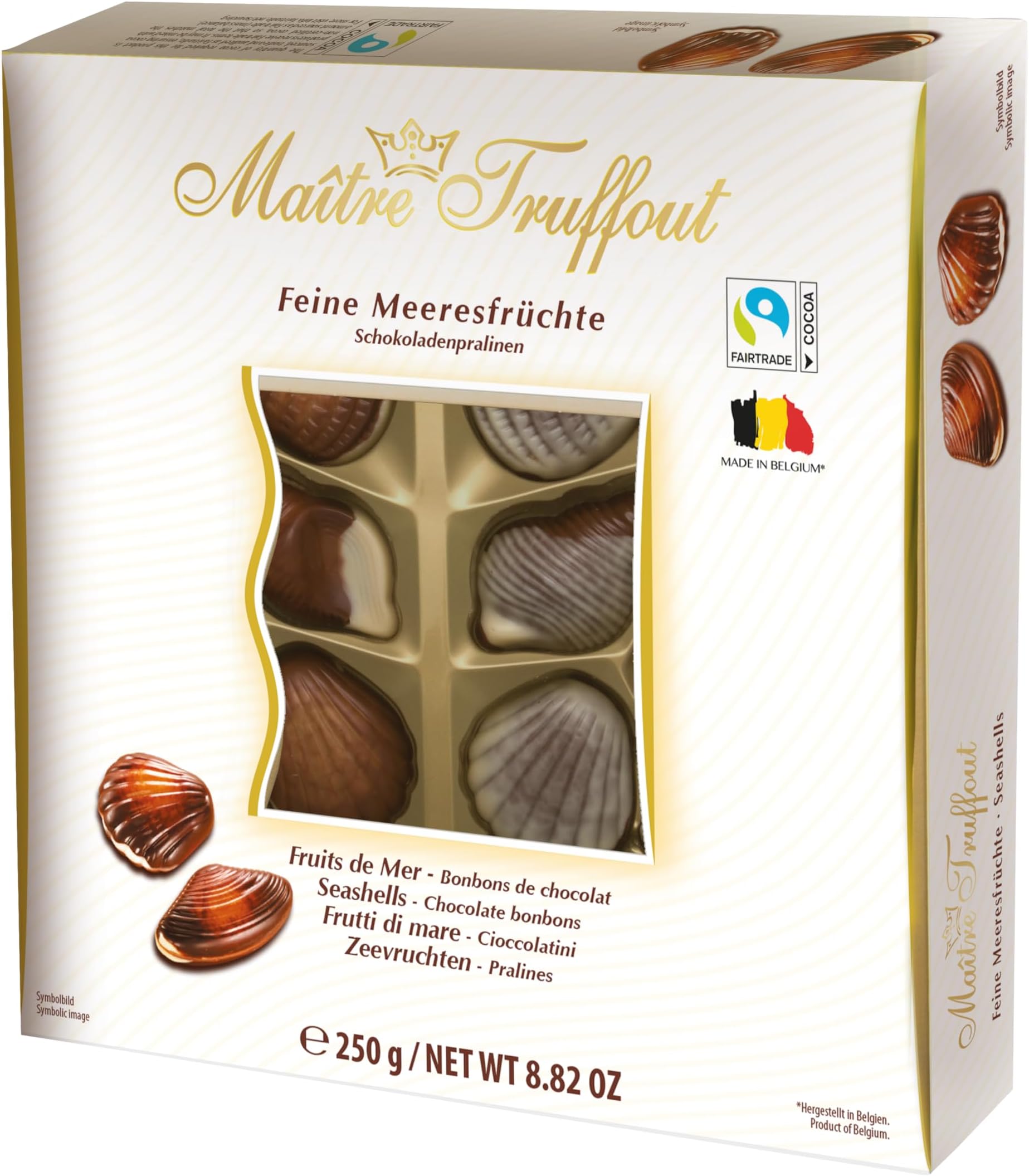 Delicious Belgian pralines "sea food" in a 250g pack from Maître Truffout