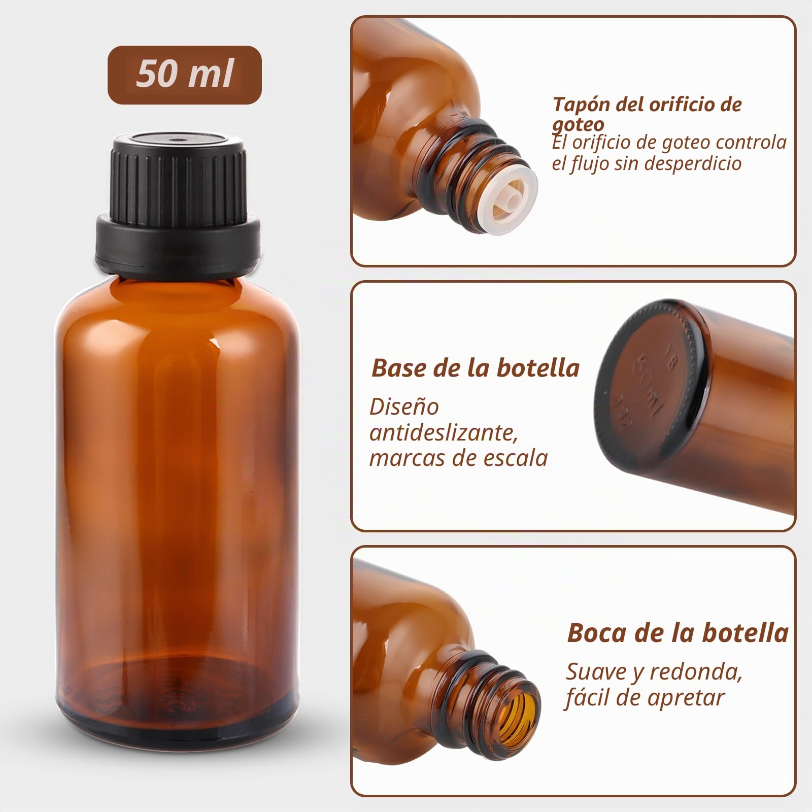 APACALI 24 botellas de cristal marrón, 50 ml, botella cuentagotas de cristal, botella de cristal ámbar, botella de farmacia, incluye pequeñas botellas de cristal, cuentagotas, tapón, embudo, jeringa