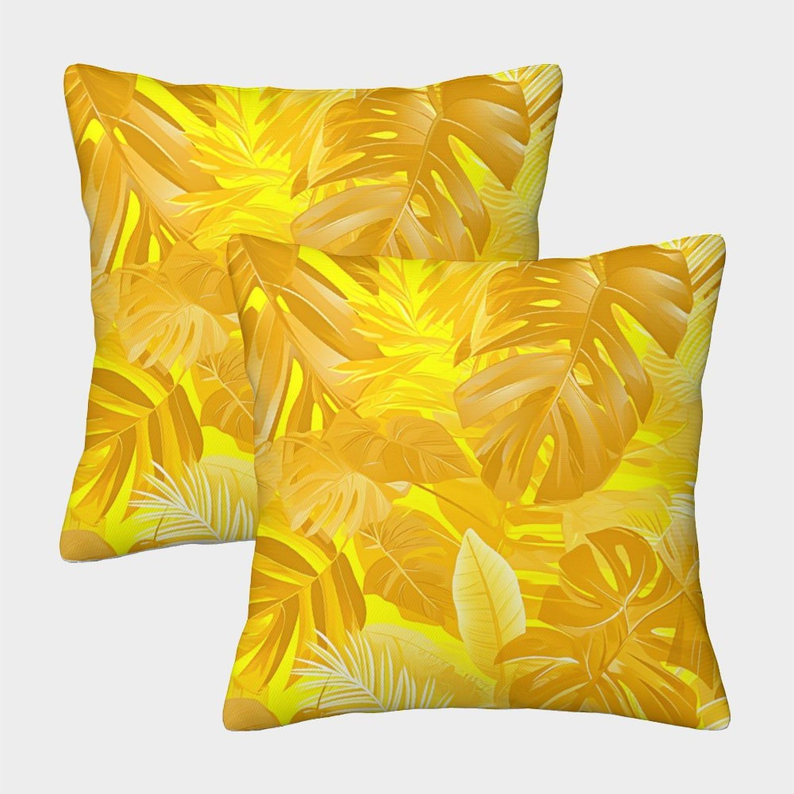 kaiyun 2 Pack Yellow Jungle - Leaves Luxury Digital Printed Soft 3D Themed Square Cushion Cover 45x45cm