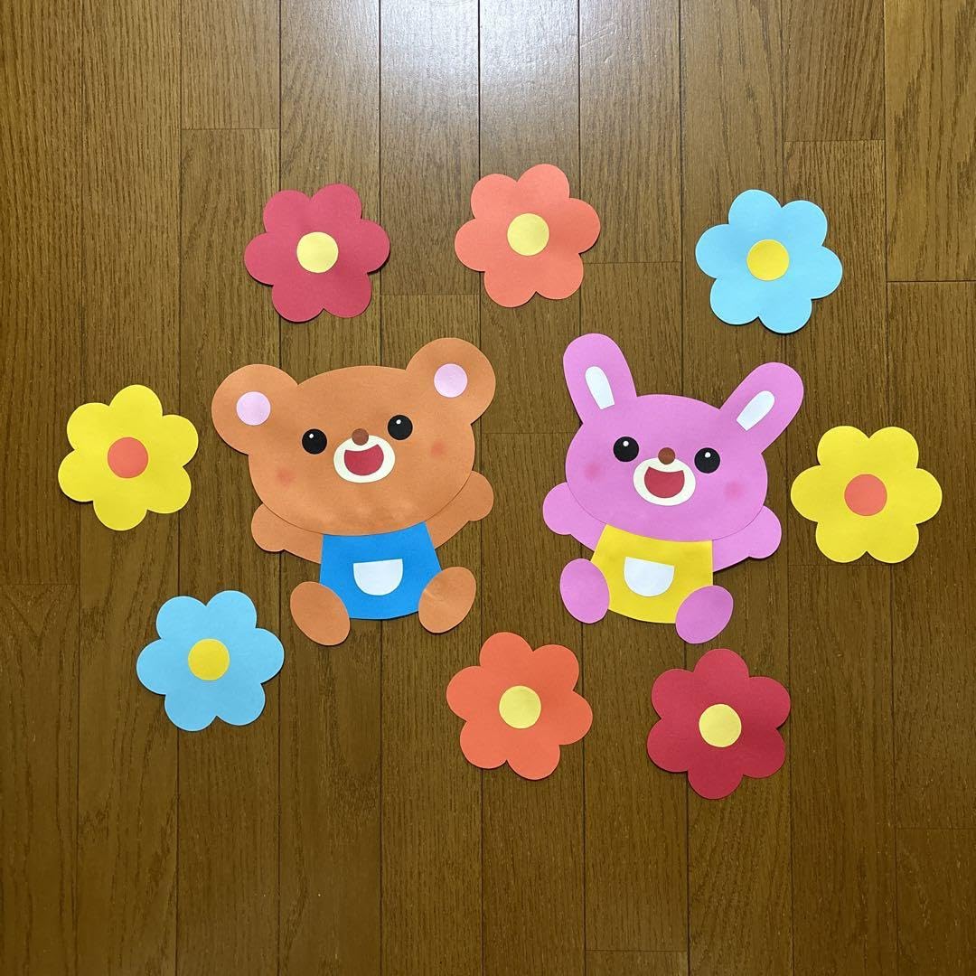 Amazon.co.jp: 壁面飾りくまちゃんとうさぎちゃん 定番 春夏秋冬 保育