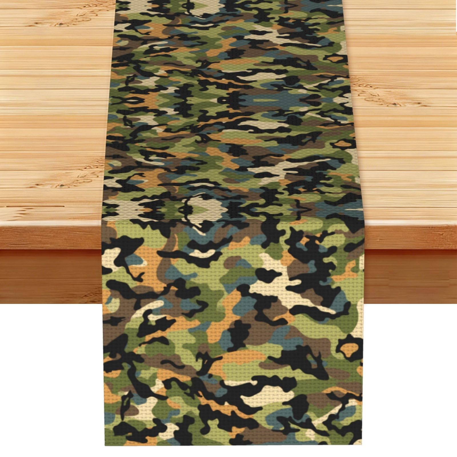 Vibrant Green Camo Printed Table Runner 13 x 72, Wrinkle Resistant Decor for Dining Table Coffee Table Fireplace