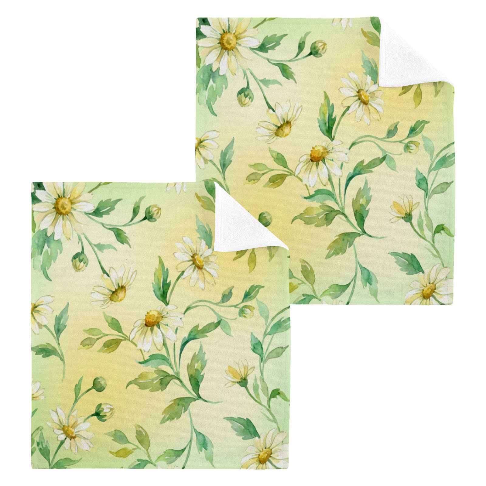 BOESI Watercolor Daisy Pattern 12x12in Cotton Washcloth,Face Towel