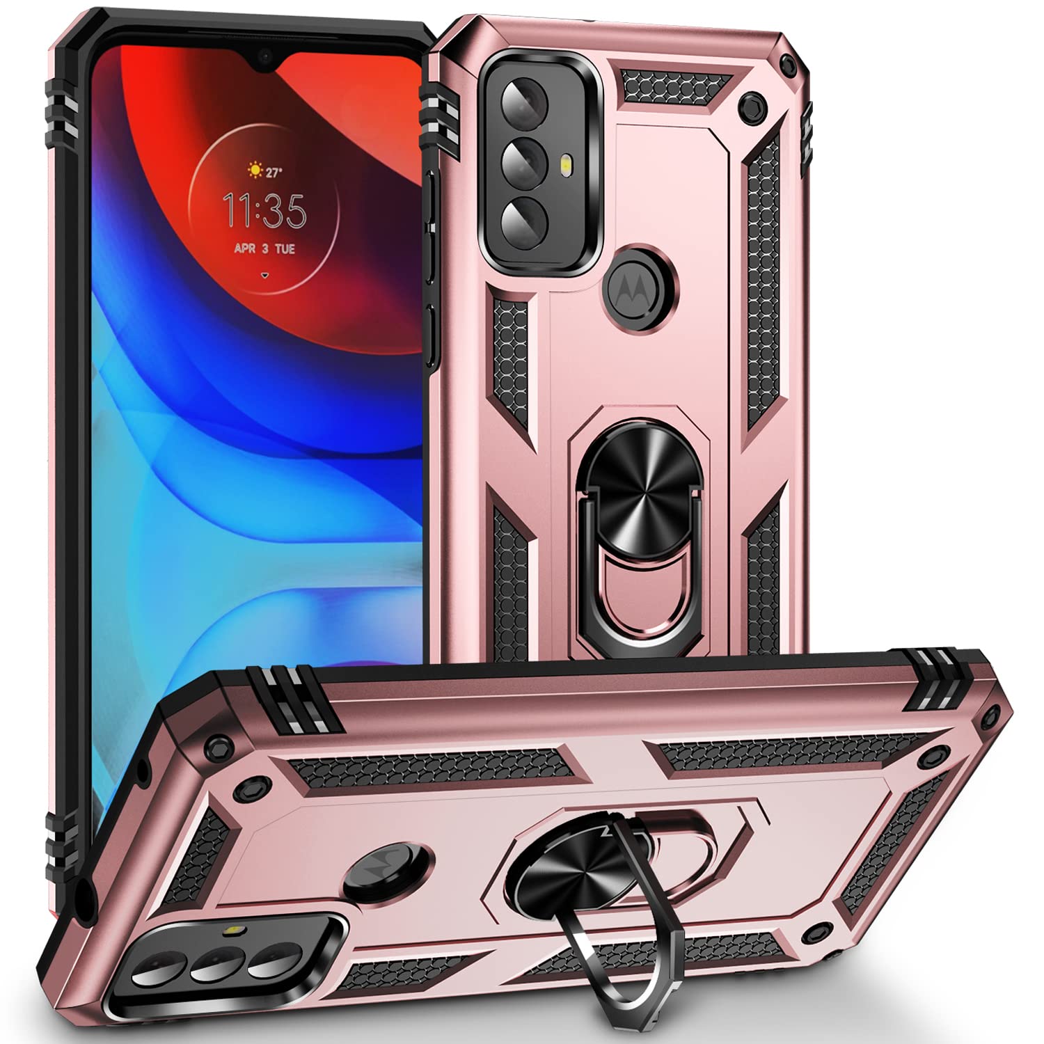 Military Grade Drop Impact for Motorola Moto G Play 2023 Case 360 Metal Rotating Ring Kickstand Holder Armor Heavy Duty Sh...