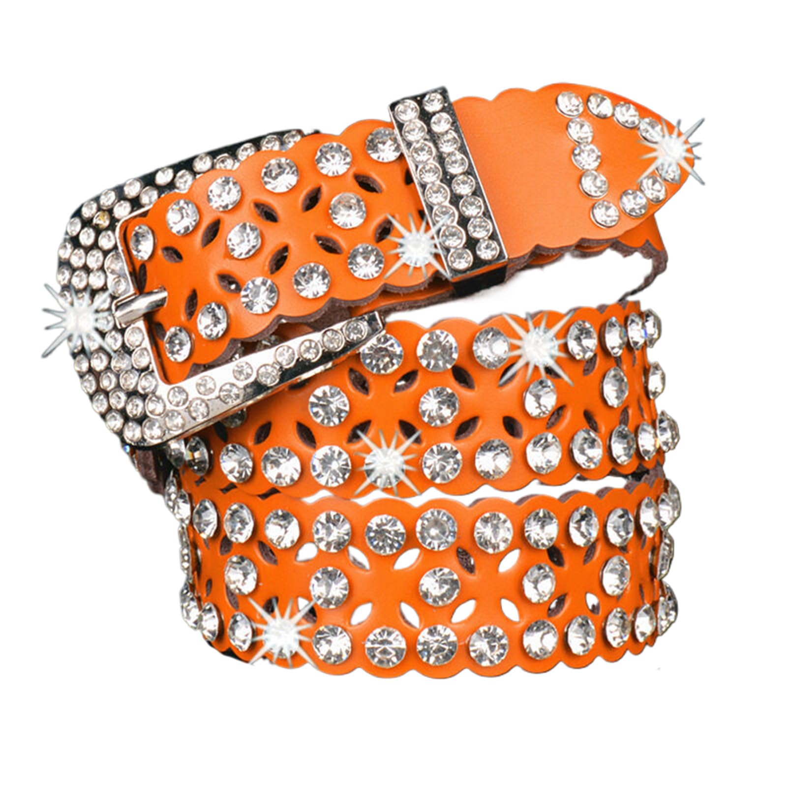 Jiary Unisex Orange ,110Cm/43.3'',Womens Men Rhinestone Western Belts,Fashionable Sparkly Diamond Belt,Vintage Cowgirl Leather Sequin Belt For Jeans