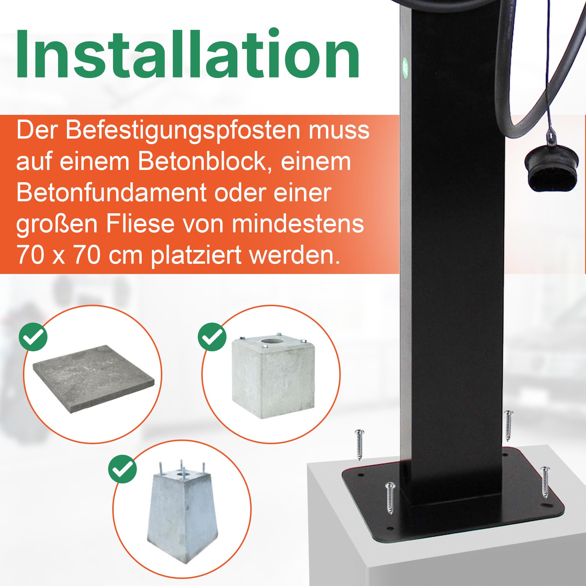 LDY Wallbox Standfuß für Wallbox Pulsar Pro, Freistehende Installation für Einfahrt oder Parkplatz, Für den Außenbereich, Metall Standfuß mit Steckerhalter